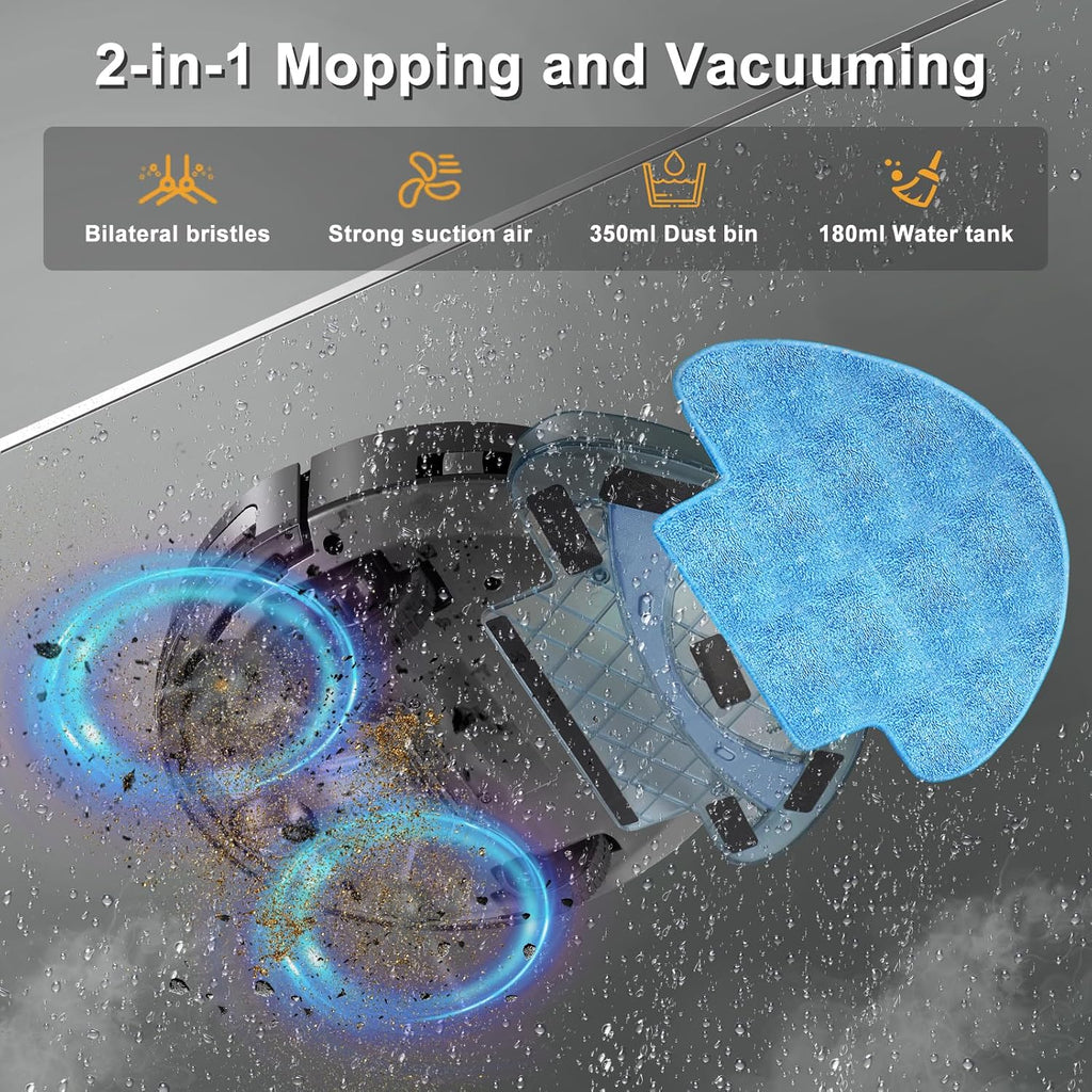 Robot Vacuum and Mop Super Thin 2 in 1 Robotic Vacuum Cleaner Up to 4500Pa Suction with Schedule Clean Mute Super Remote Control/App/Voice utomatic Recharge Ideal for Pet Hair Vacuums All Floors-Black