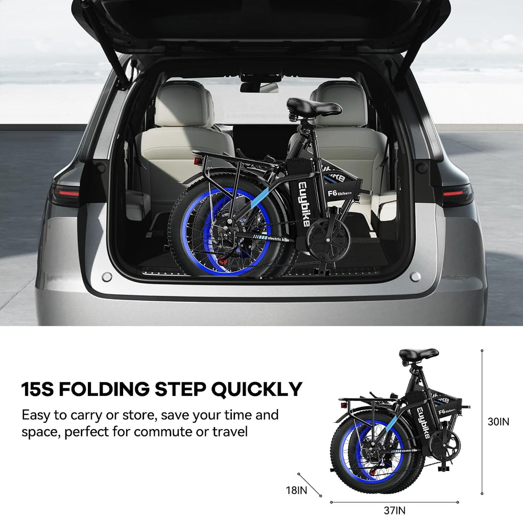 Foldable Electric Bike for Adults, 30+MPH, 48V 20Ah Removable Battery up to 80Miles, 20' Fat Tire Peak 1000W Motor Dirt Ebike Adult Electric Bicycle for City Commute Beach Mountain Adventurous E Bike