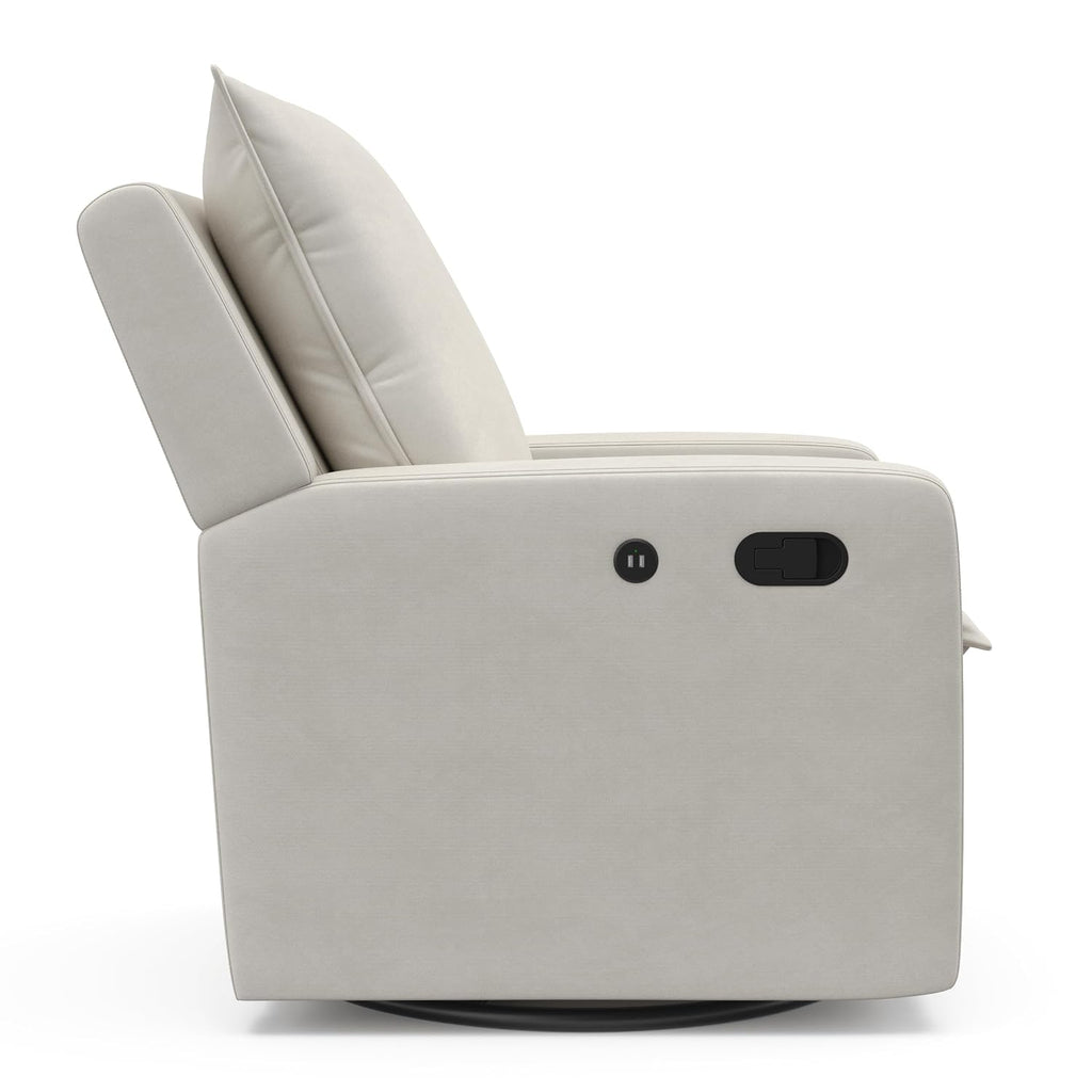 Storkcraft Timeless Reclining Glider (Ivory) -USB Charging Port, 360-Degree Metal Swivel Base, Manual Extending Foot Rest, Supportive Cushions, Durable Fabric