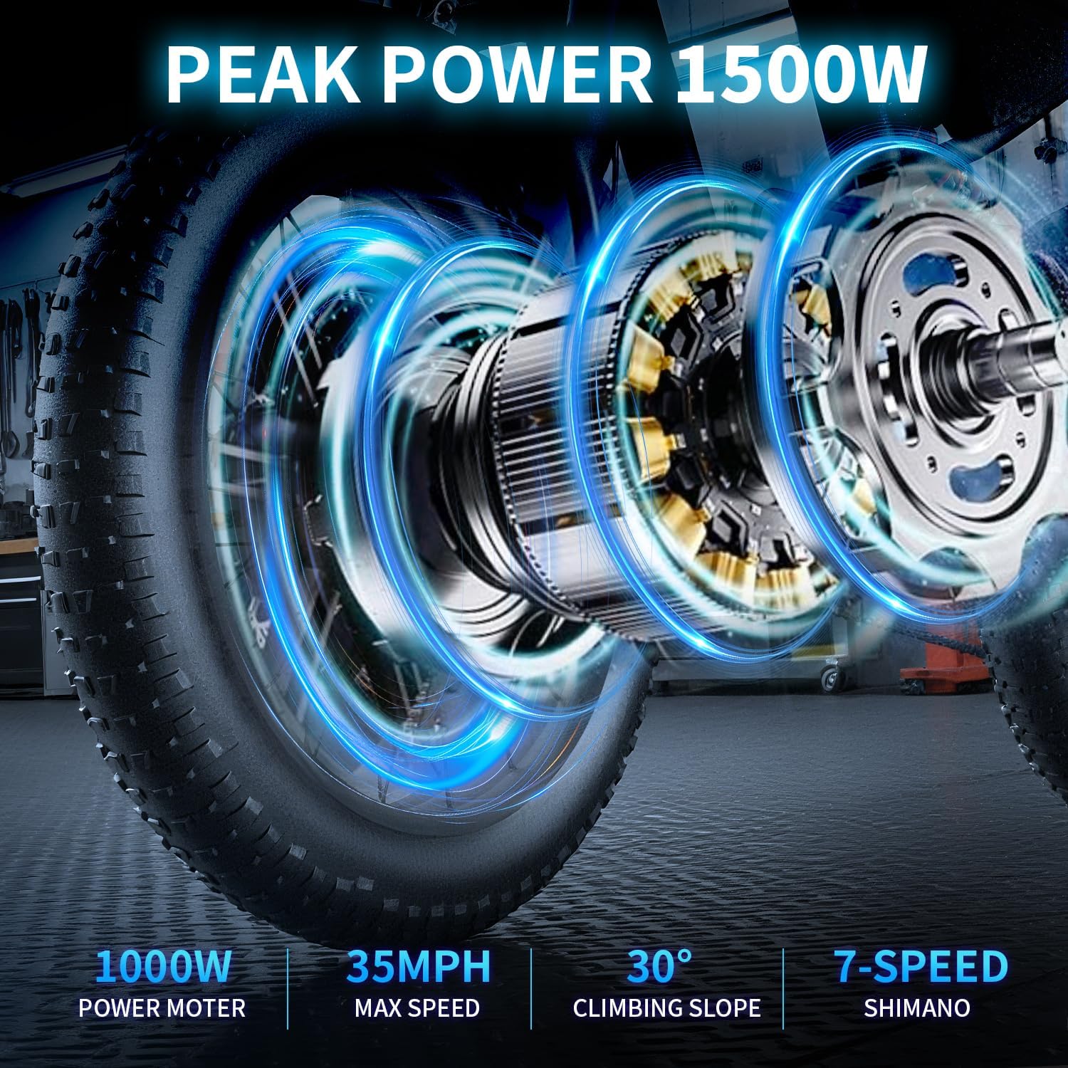 Electric Bike Adults 1500W Peak 48V 20AH Battery 35MPH 20' Fat Tire Electric Dirt Bike for Road Sand Snow Mountain 7-Speed All Terrain E-Bike Electric Motorcycle