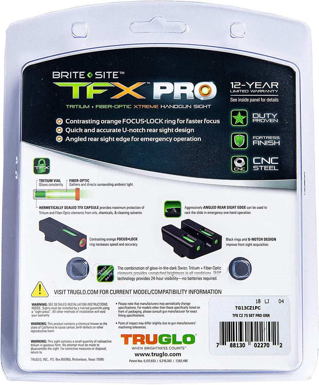 Truglo TFX PRO Handgun Sight, Glowing Shock Proof Tritium and Fiber Optic Night Sight for Handguns, Compact, Durable, and Snag Free Sight