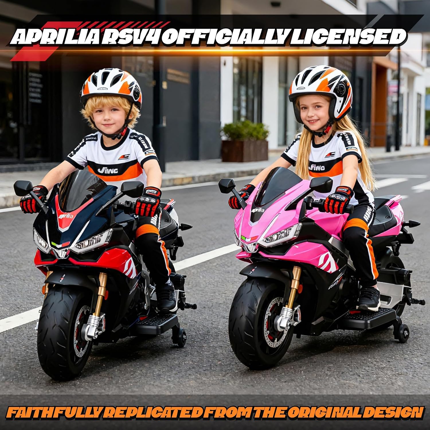 HEIMILI 24V Kids Motorcycle, Aprilia RSV4 Licensed Electric Ride on for 3-6 Years, 51' Large Motorbike with Training Wheels, Bluetooth, Speed 5mph, (Black, 24V(51 * 31 * 22))
