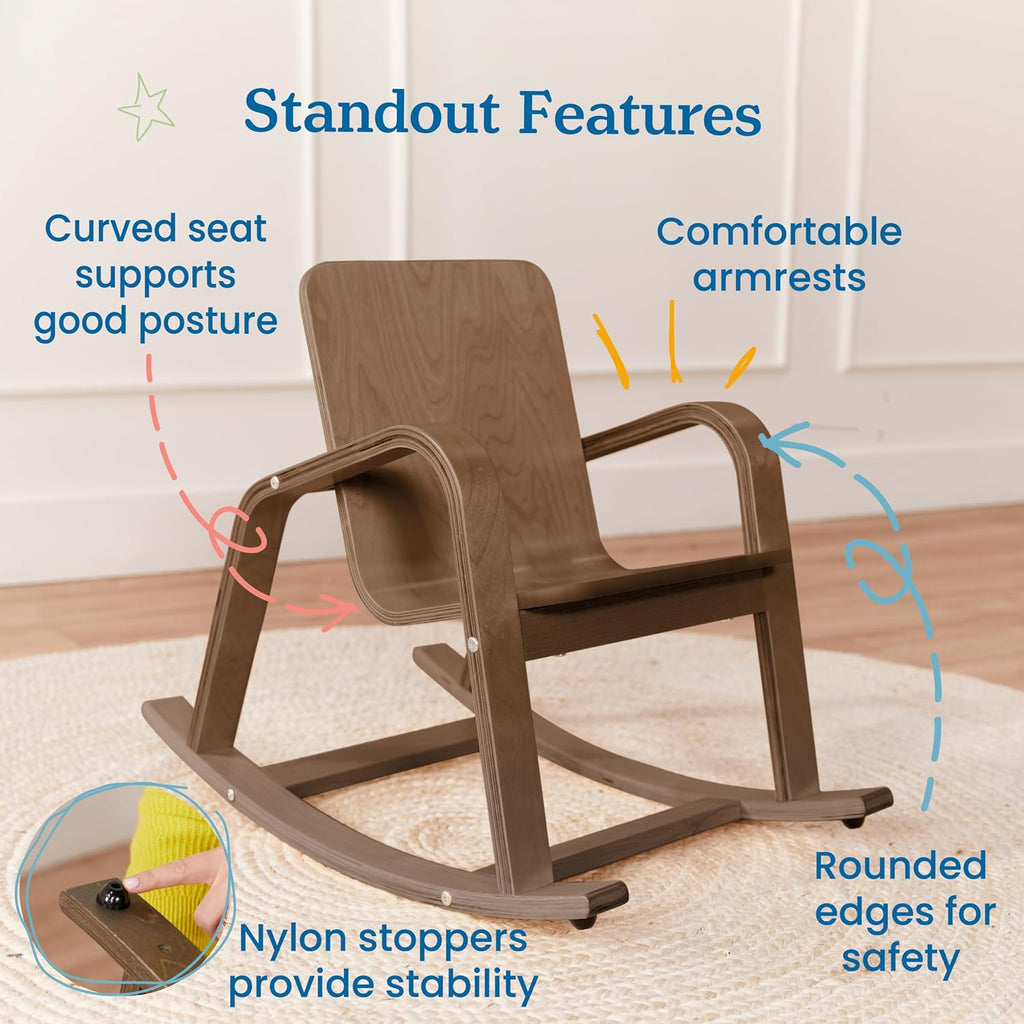 ECR4Kids Bentwood Reading Rocking Chair with Armrests, Montessori Furniture, Grey Wash