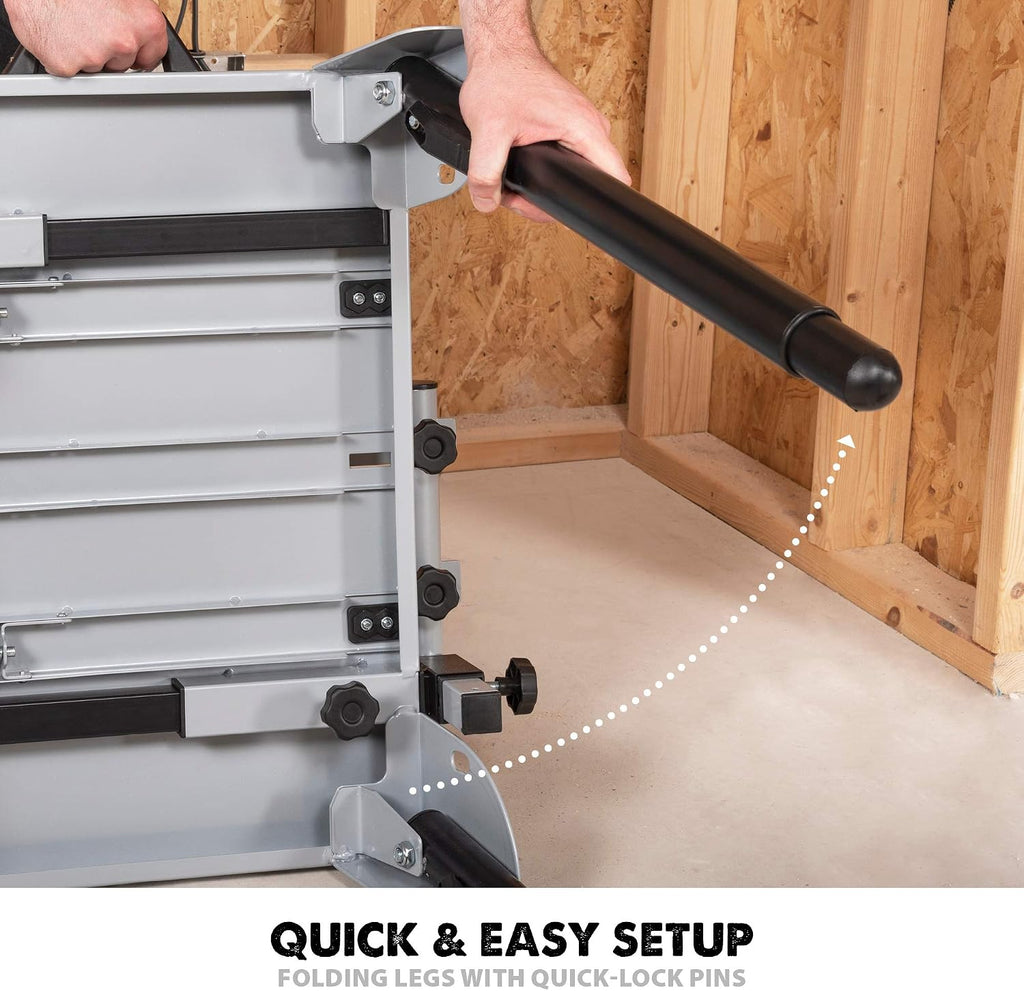 Evolution Power Tools 005-0002 Chop Saw Stand with Universal Fitting, Height Adjustable, 3M Extendable Arms & Supports Upto 225KG,Black/ Silver