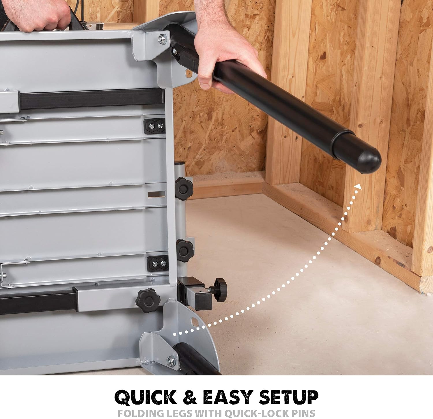 Evolution Power Tools 005-0002 Chop Saw Stand with Universal Fitting, Height Adjustable, 3M Extendable Arms & Supports Upto 225KG,Black/ Silver