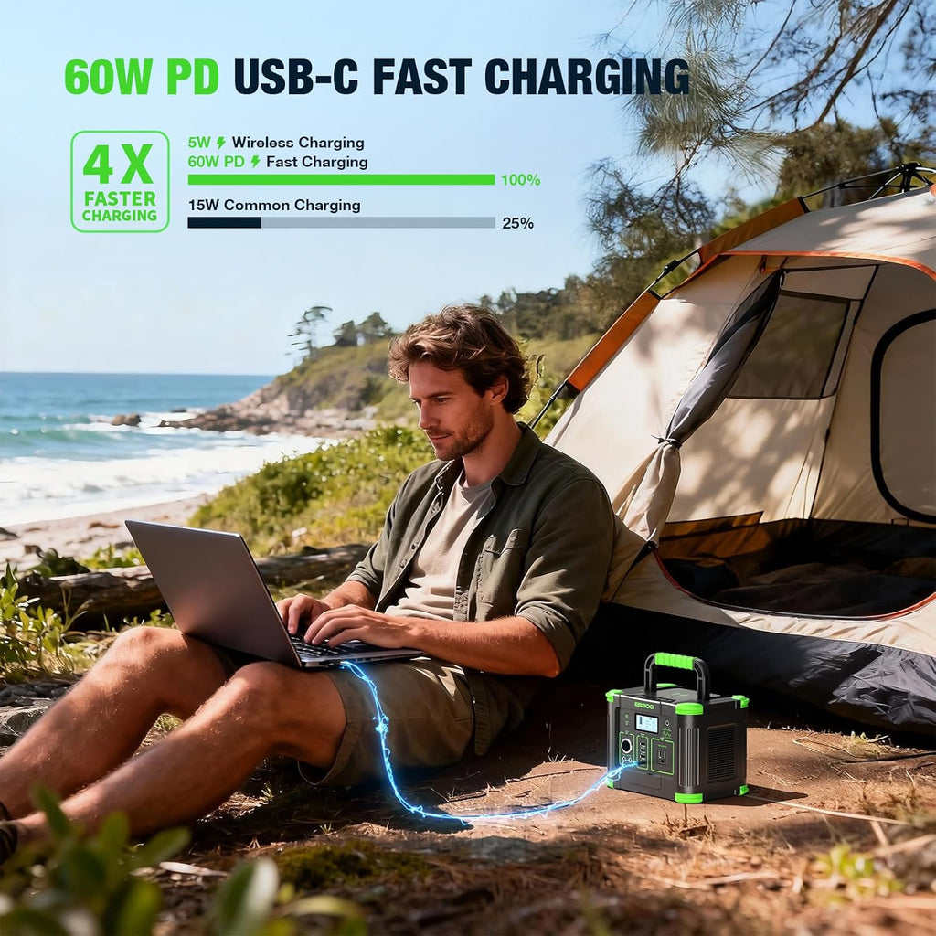 300W Portable Power Station with 100W Foldable Solar Panel, 288Wh Solar Generator AC Outlet, MC-4 Solar Battery Charger, 60W USB-C PD Fast Charging for Outdoor Camping, Home Emergency, RV Travel, Van
