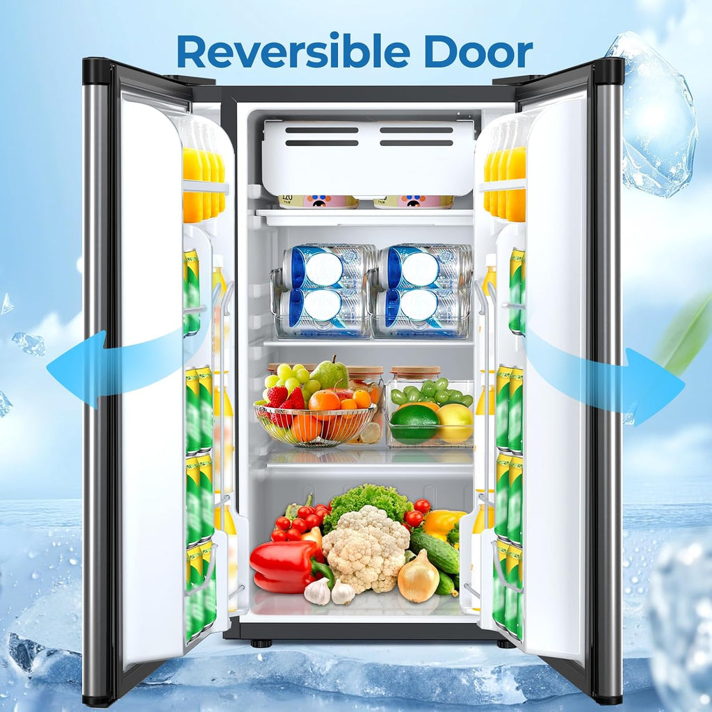 Electactic 3.2 Cu.ft Mini Fridge with Freezer, Compact Refrigerator with Reversible Single Door, Adjustable Thermostat, Low Noise, Energy Efficient for Office, Dorm, Bedroom, Apartment