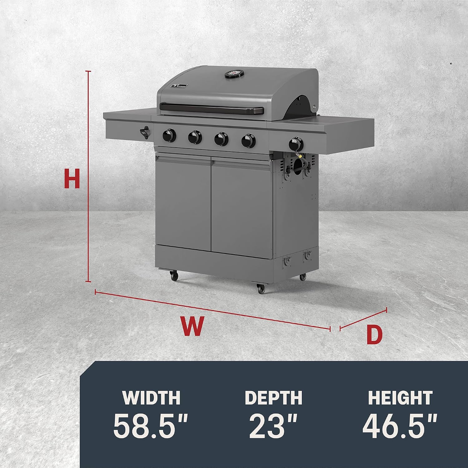 TYTUS Anaheim 5-Burner Propane Gas Grill Outdoor Cooking, 48,000 BTU Grill & 12,000 BTU Side Burner, 721 sq. in. Cooking Area, Enclosed Storage, Porcelain-Enameled Cast Iron Grates, Quick Assembly