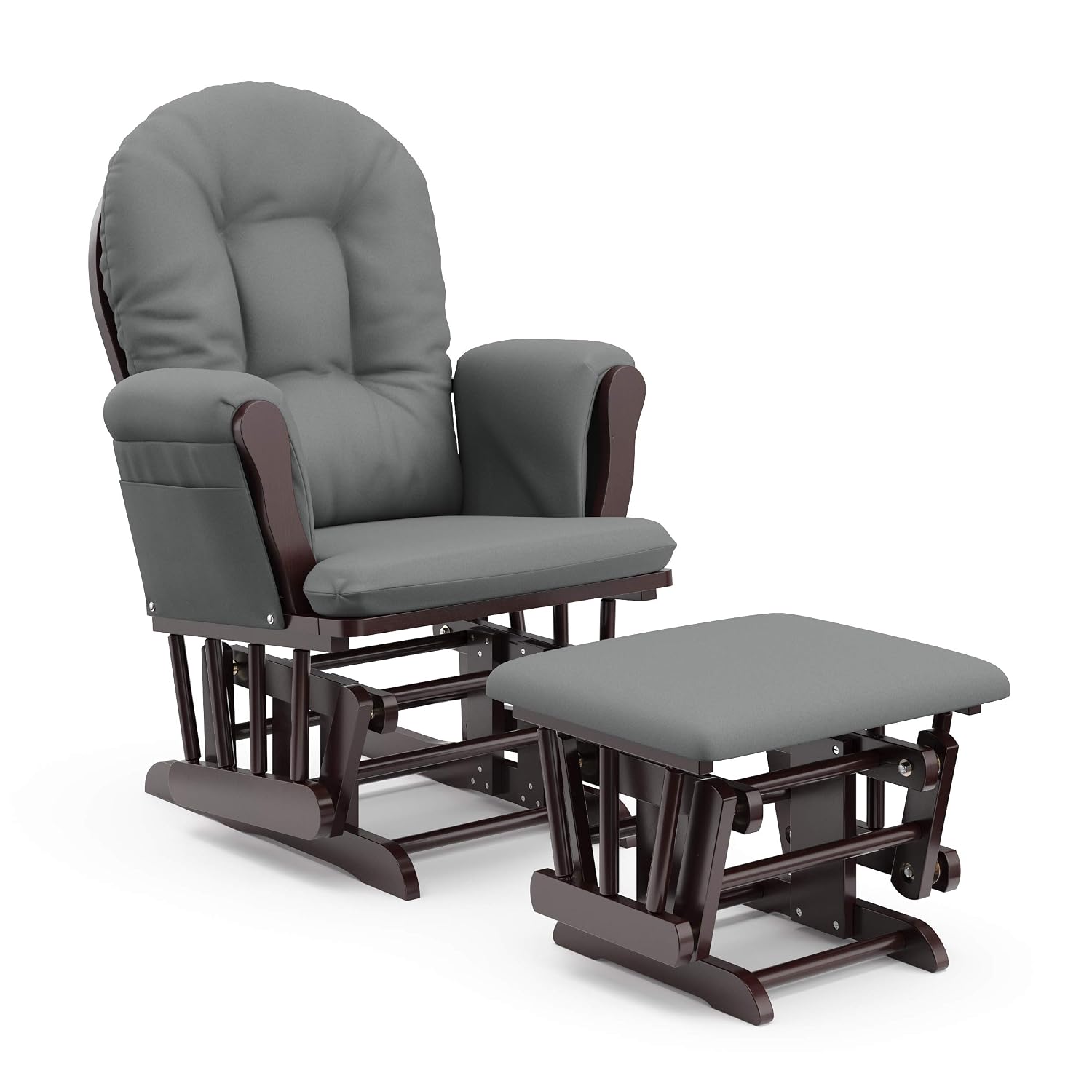 Storkcraft Premium Hoop Glider & Ottoman (Espresso/Gray) — GREENGUARD Gold Certified Nursery Glider, Solid Wood Craftsmanship, Smooth-Gliding Nursery Chair and Ottoman, Award-Winning