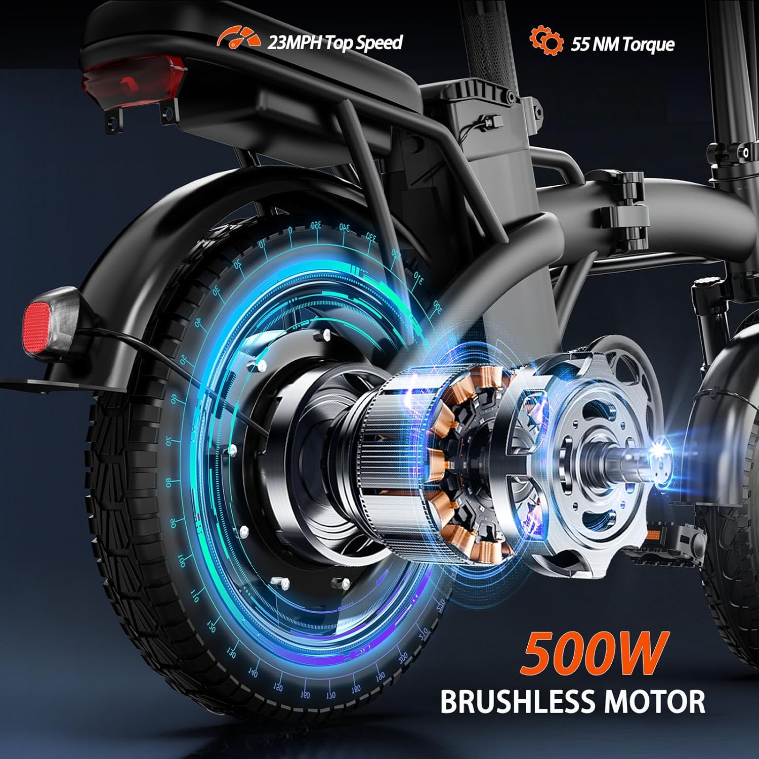 Electric Bike for Adults 500W Peak Motor, 14' Folding Ebike Max 23MPH, Electric Bicycle with 48V12AH Removable Battery, 35Mile PAS Range, Multi-Shock Absorption,UL 2849,Commuting Mini E Bikes