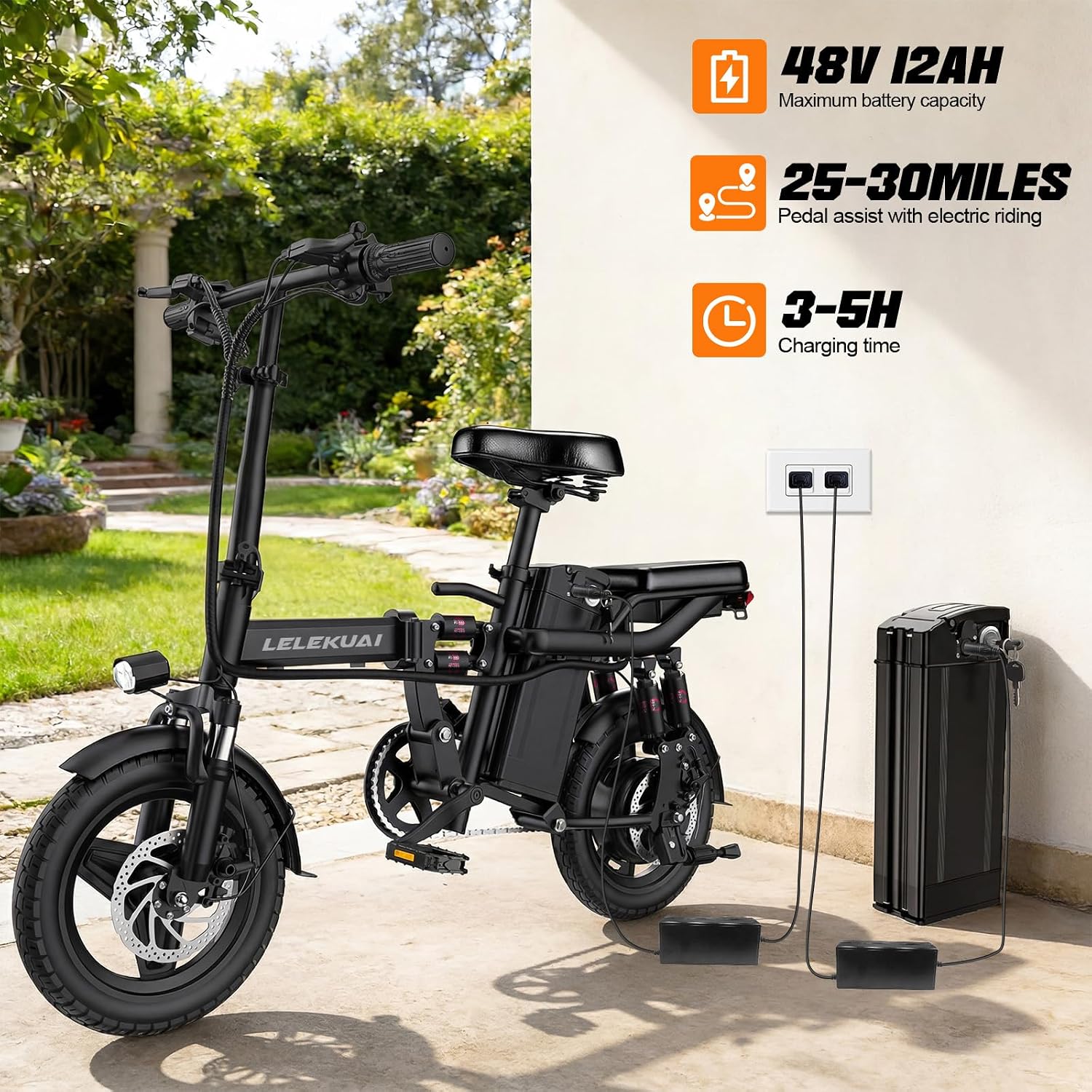 Heavy-Duty Foldable Electric Bike for Adults with 7 Shock Suspension, 500+ lbs Capacity, 740W Motor, 25MPH, 720Wh Battery, 20-Mile Range, 14' Fat Tires Commuter Bicycle for Road & Mountain Riding