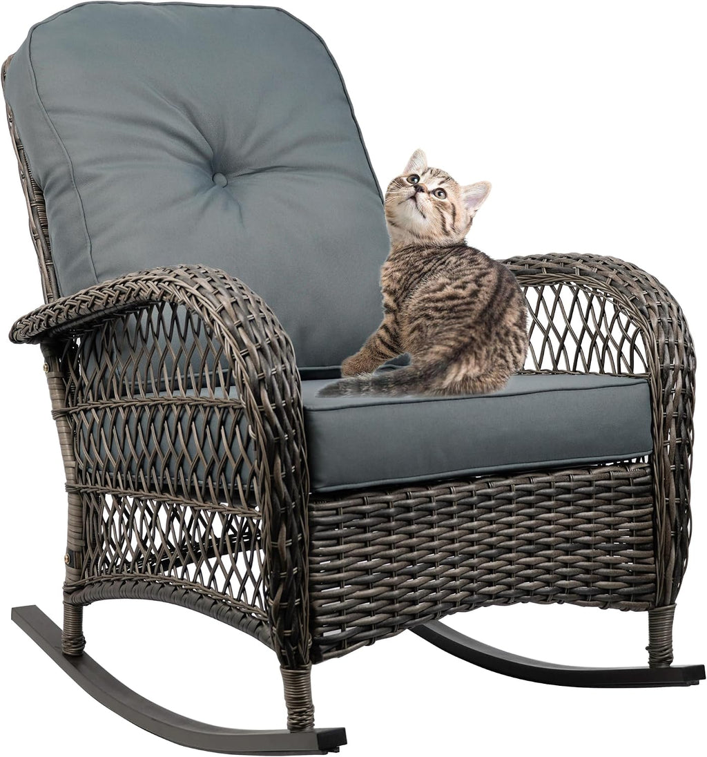 Outdoor Wicker Rocking Chair, All Weather Resin Rattan Wicker Rocking Chairs, for Garden Backyard Lown Porch,1pc,Grey