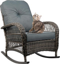 Outdoor Wicker Rocking Chair, All Weather Resin Rattan Wicker Rocking Chairs, for Garden Backyard Lown Porch,1pc,Grey