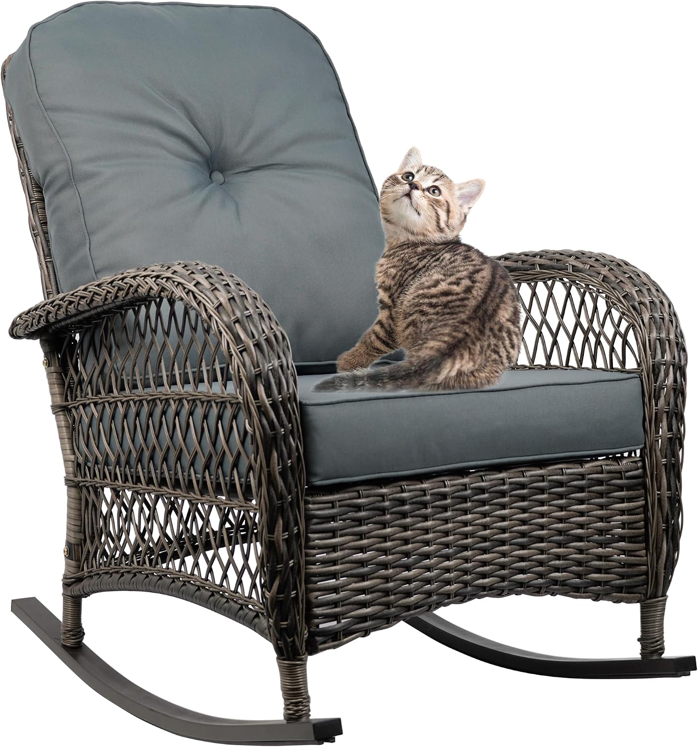 Outdoor Wicker Rocking Chair, All Weather Resin Rattan Wicker Rocking Chairs, for Garden Backyard Lown Porch,1pc,Grey