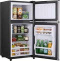3.2 Cu.Ft Mini Fridge with Freezer, 2 Door Small Refrigerator with Adjustable Thermostat Energy-efficient Low Noise, Compact Fridge for Bedroom, Office, Dorm, Pewter