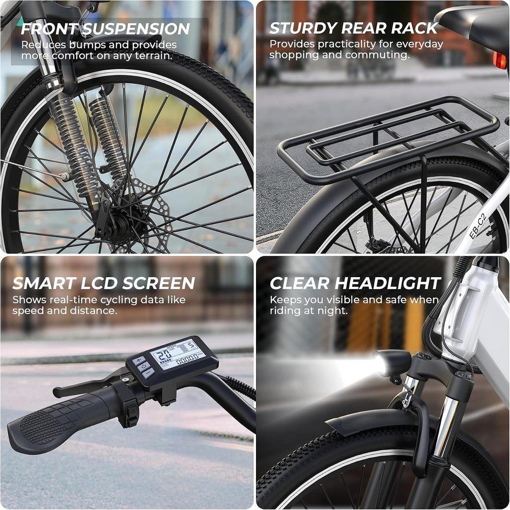 Electric Bike for Adults,26' Step-Thru EBike with 1000W Peak Motor,50 Miles 20MPH Adult Electric Bicycles with 48V Internal Removable Battery, Adjustable Stem,7 Speed,UL 2849 Certified