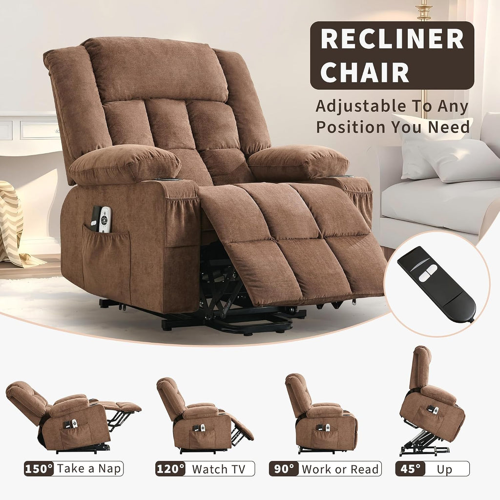 Garvee Power Lift Recliner Chair with Massage and Heat for Elderly Adults Lazy Boy Single Sofa Seat with 3 Positions 2 Side Pockets Cup Holders USB Ports Remote Control