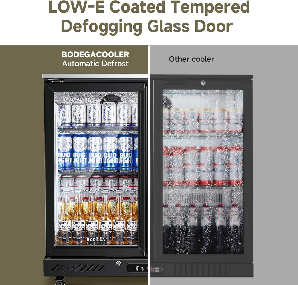 BODEGACOOLER Back Bar Cooler with 2 Glass Doors,7.7 Cu.ft Commercial Bar Beverage Refrigerator Under Counter LED Lighting for Soda Drinks,Beer,Wine with Stainless Steel Top,DOE Approved,4 Casters