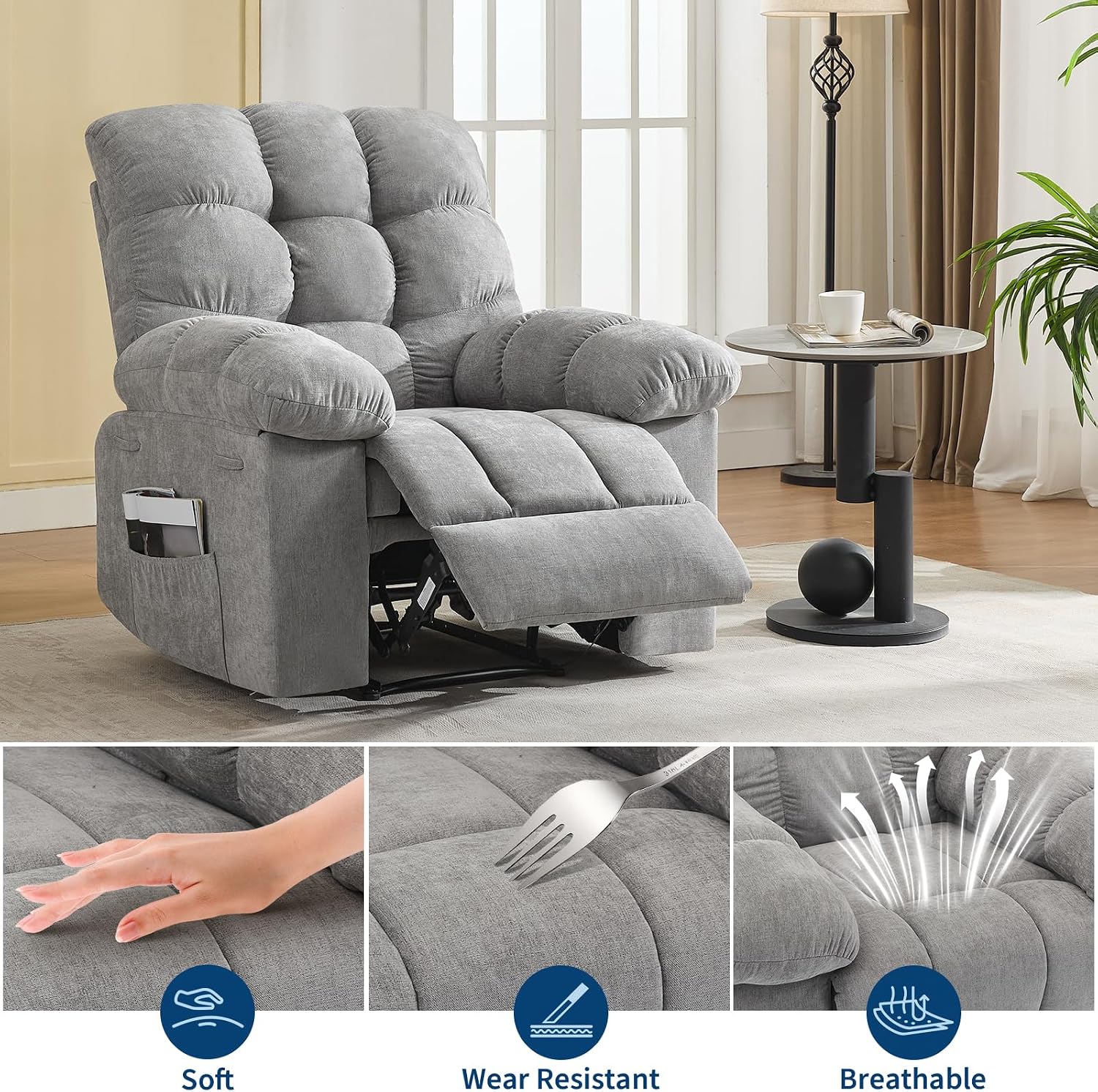 Garvee 21.4in Wide Recliner Chair,Massage & Heat Recliner Chair for Adults,Home Theater Seating with Lumbar Support,Ergonomic Breathable Fabric Nursery Rocking Chairs for Living Room