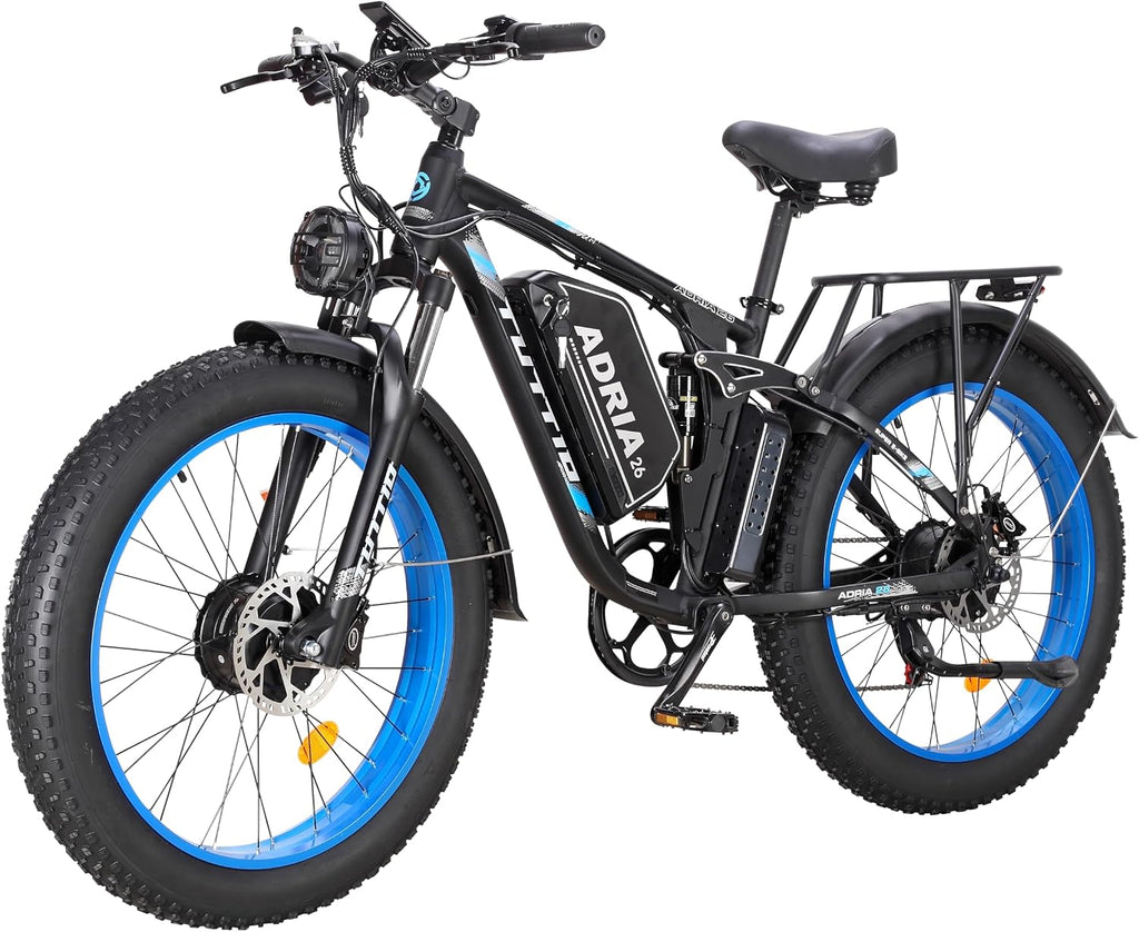 TUTTIO Adria26 5000W/6000W Dual Motor Ebike, 40-46MPH Electric Bike for Adults, 26' x 4' Fat Tire Electric Mountain Bike, 52V 25AH E-Bike Full Suspension Electric Dirt Bike for Off-Road Hunting