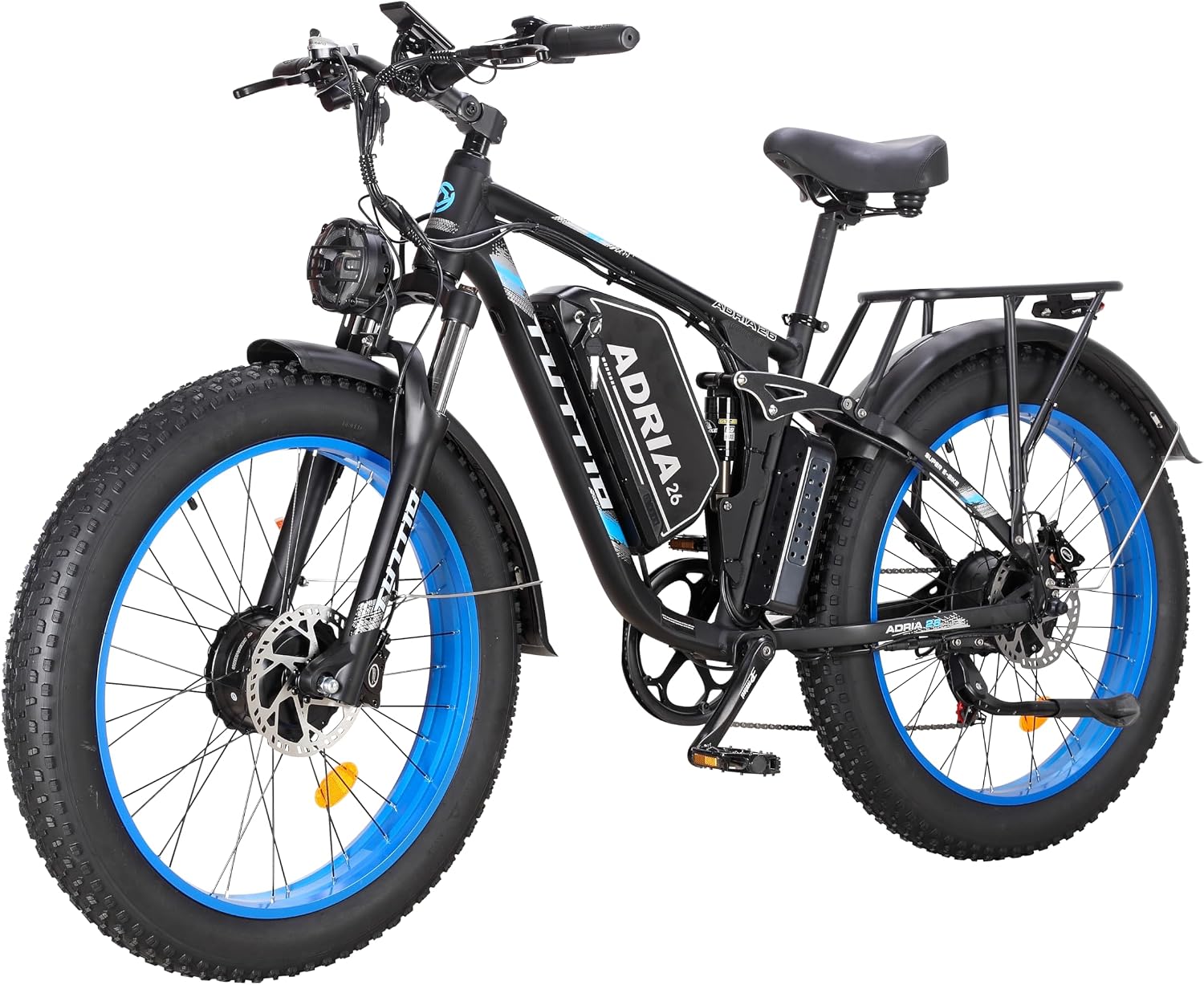 TUTTIO Adria26 5000W/6000W Dual Motor Ebike, 40-46MPH Electric Bike for Adults, 26' x 4' Fat Tire Electric Mountain Bike, 52V 25AH E-Bike Full Suspension Electric Dirt Bike for Off-Road Hunting