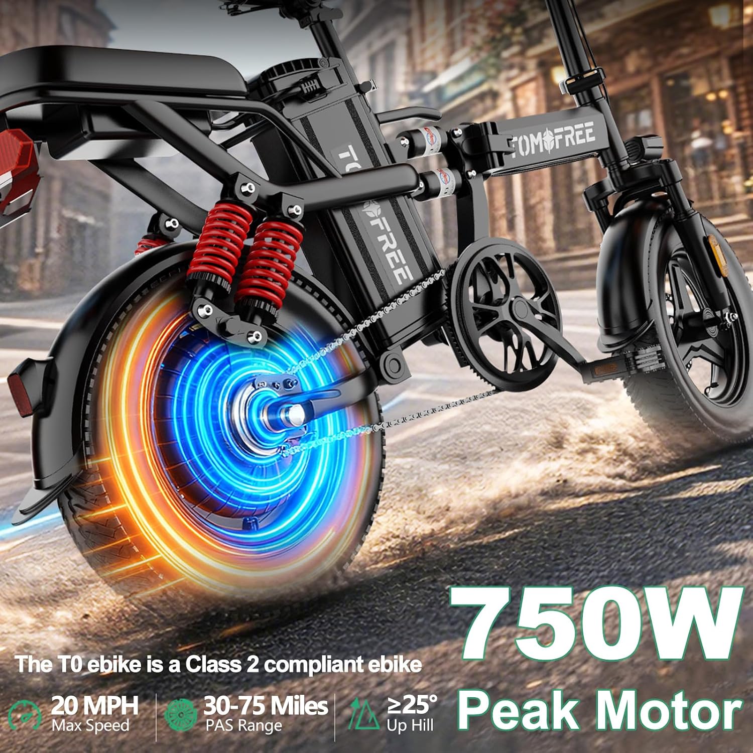 Tomofree 750W Peak Electric Bike for Adult, 20MPH/35-75 Miles Electric Bicycle, 14' Folding E Bike, 48V 20Ah Removable Battery, PAS Control, Commuter E-Bike for Adults and Teens