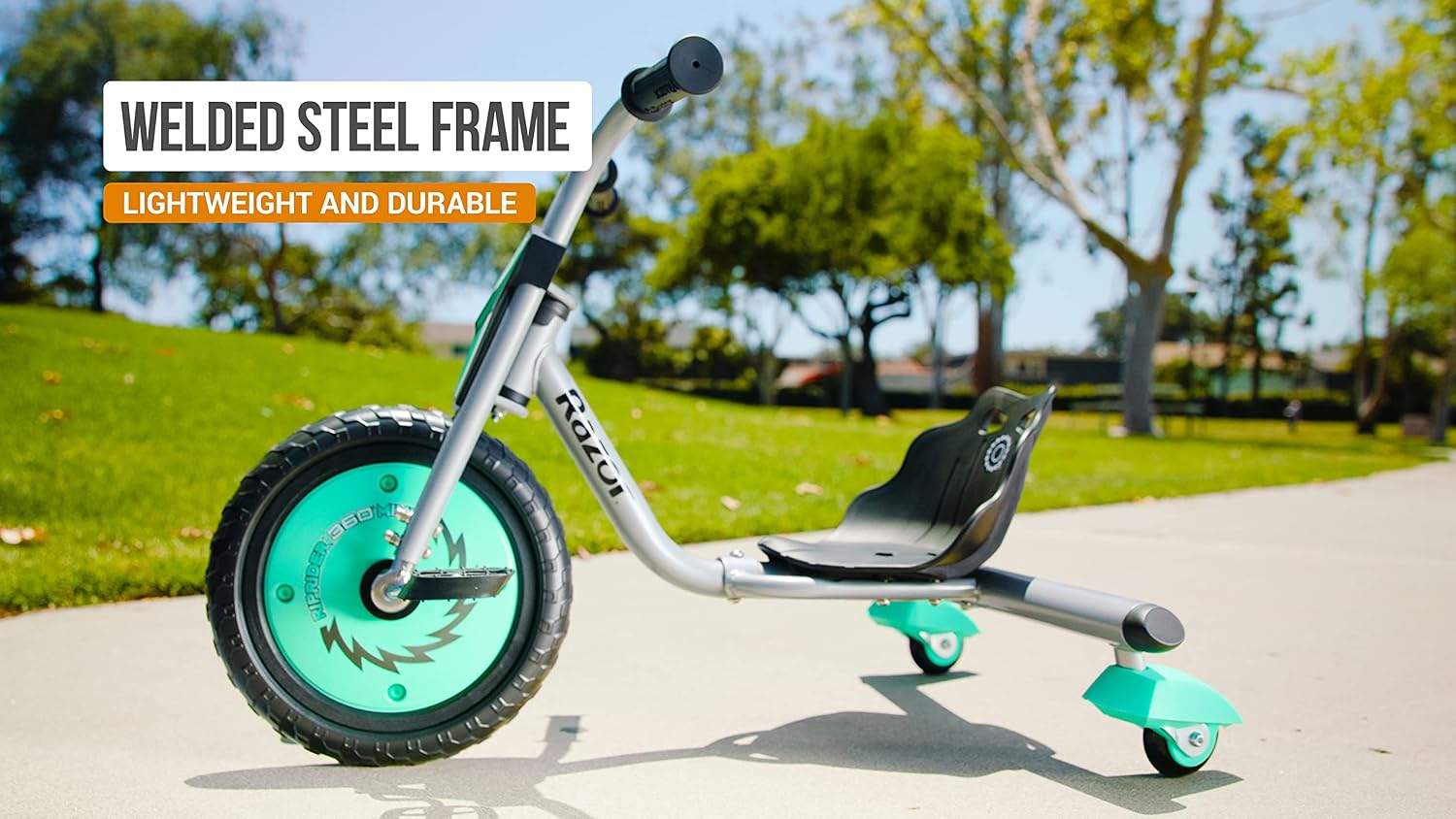 Razor RipRider 360 Mini, 360 Degrees Spinning Caster Trike, Dual Inclined Rear Casters for Easy Spinning and Drifting, Durable Welded Steel Frame and Fork, Adjustable Bucket Seat