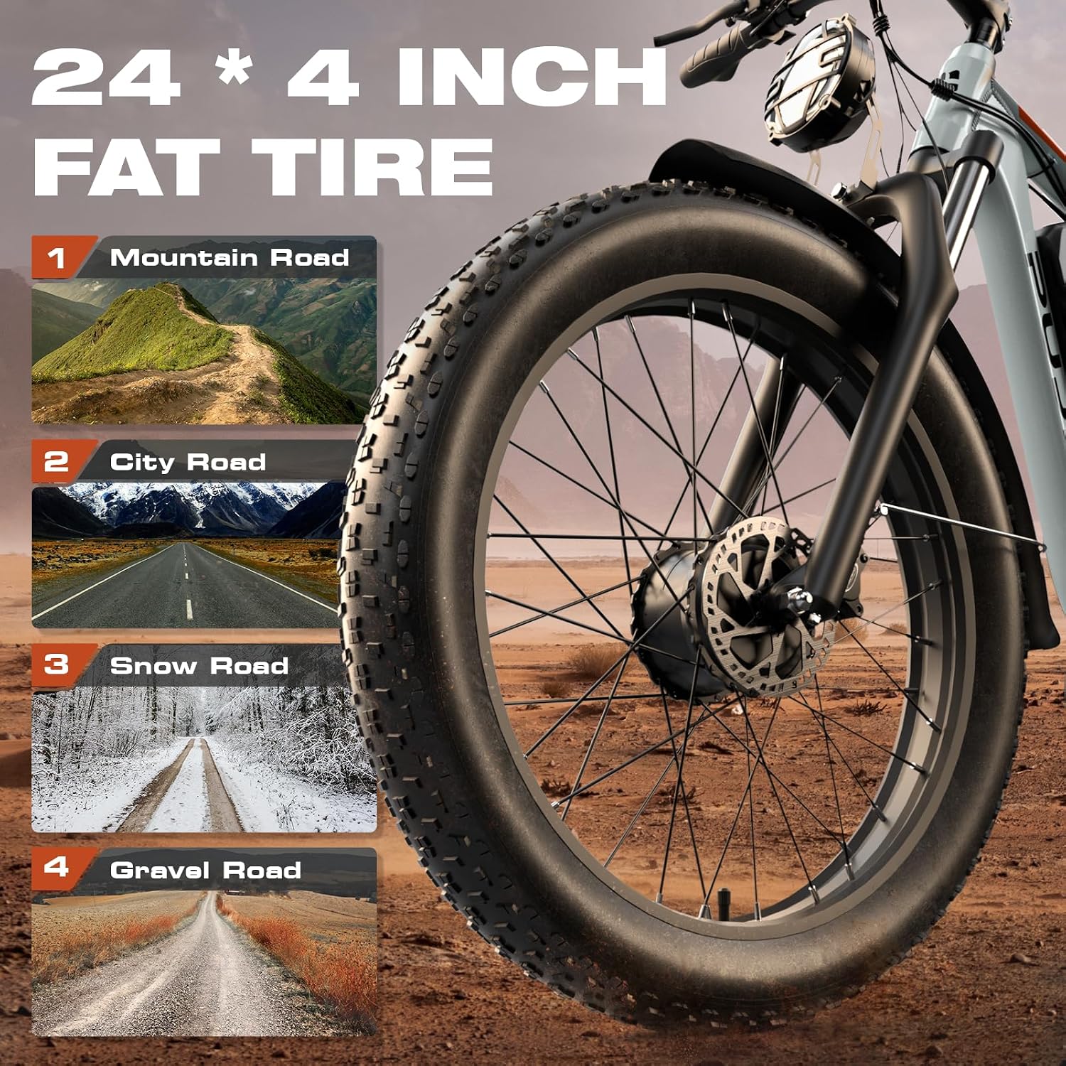 Electric Bike, 52V 25Ah 4000W Dual Motors, 24' Fat Tires Adult, 38mph Up to 110 Mile Range, Full Suspension, Hydraulic Brakes Class 3 Ebike, for Off-Road Mountain Riding Adventures