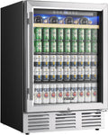 EUHOMY 24 Inch Wine and Beverage Refrigerator, 112 Cans & 8 Bottles Built-in or Freestanding Beverage Refrigerator Double-Layer Glass Door, Under Counter Wine Fridge for Kitchen, Bar, Office