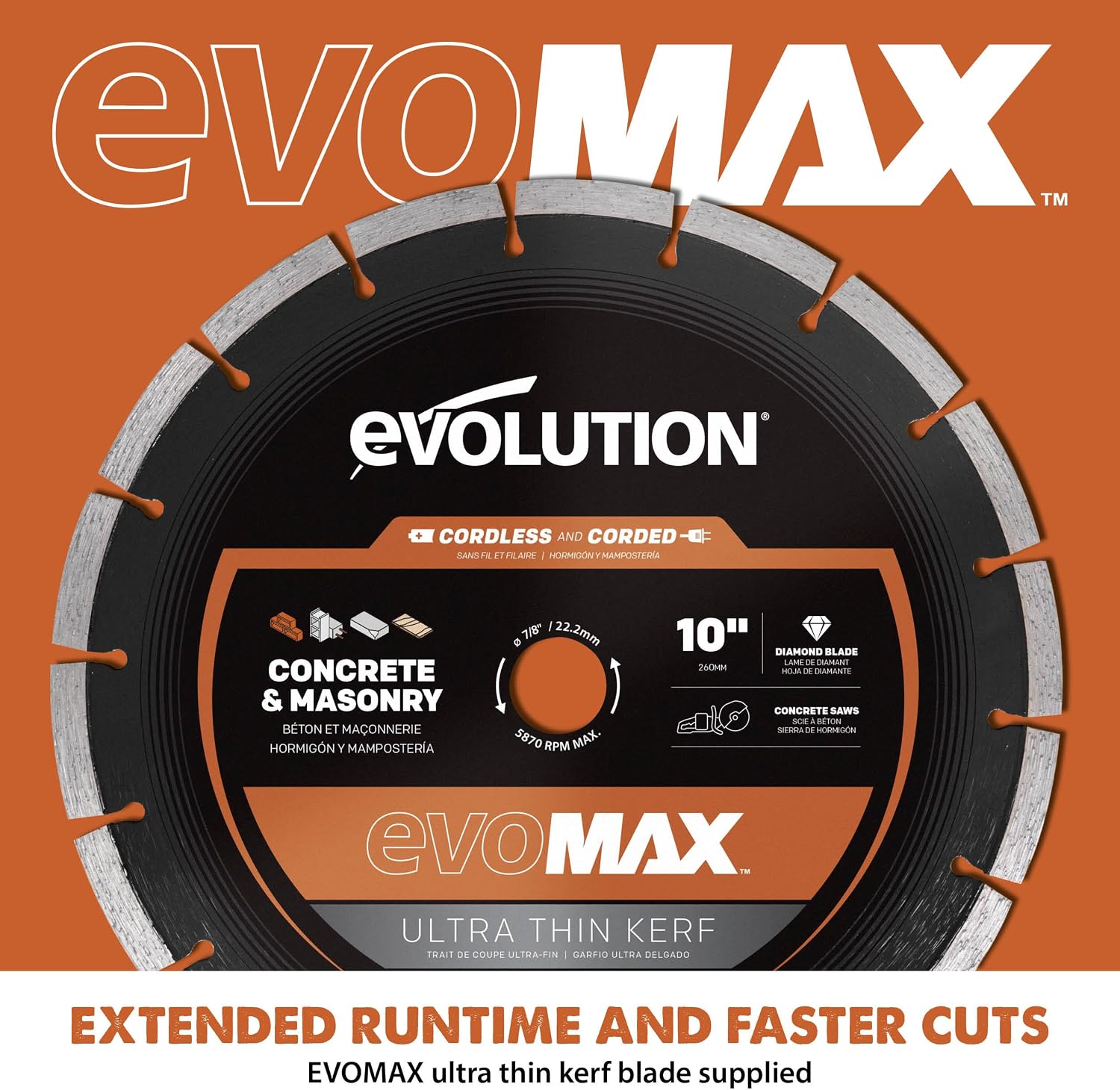Evolution R10DCT-Li Cordless 10' Concrete Saw | Includes 2x 5Ah Batteries, Dual-Port Charger & EVOMAX Diamond Blade | 4' Cut Depth | Auto Water Dust Suppression | 40V Brushless | Heavy-Duty Cutting