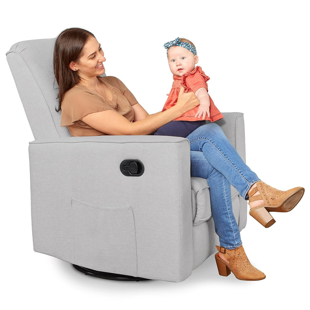 Evolur Raleigh Upholstered Manual Glider Recliner– Rocking & 360° Swivel with Smooth Glide – Greenguard Gold & FSC Certified – Modern Nursery and Living Room Chair in Grey