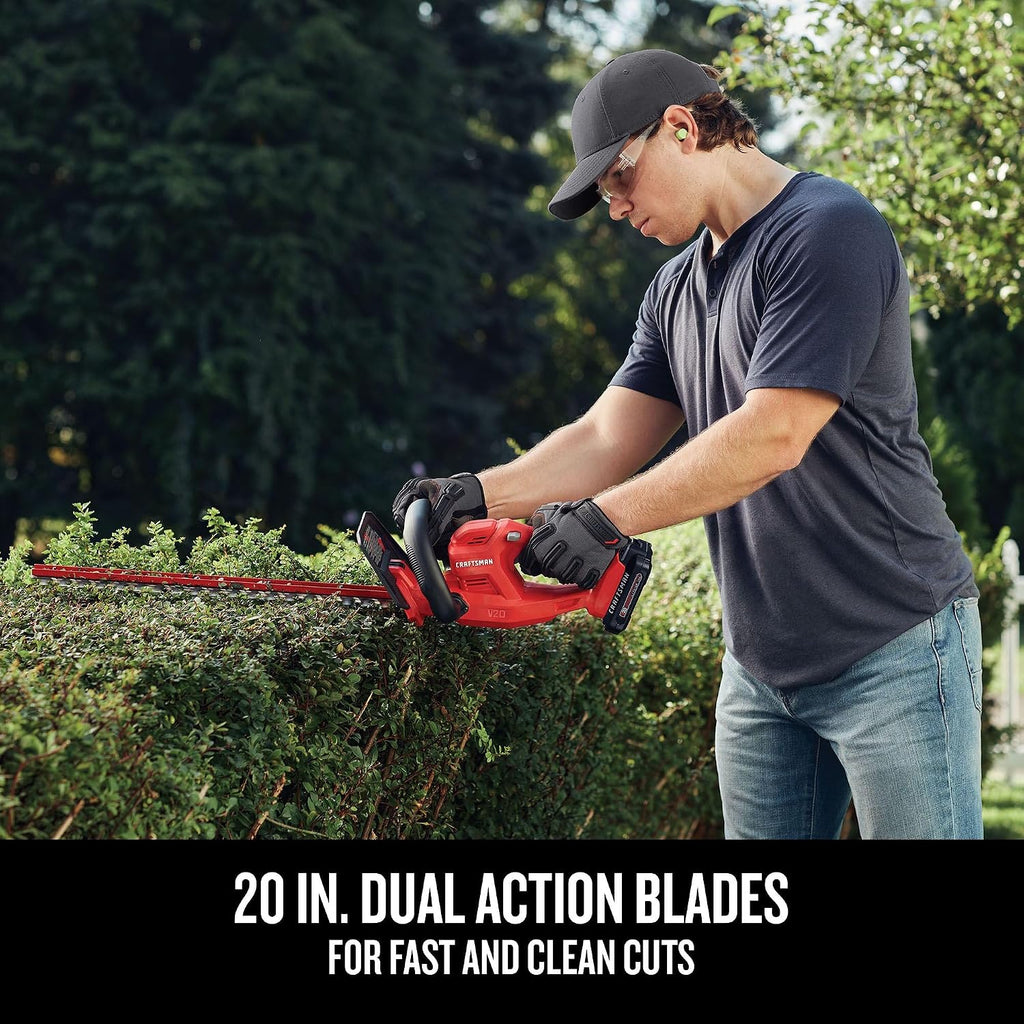 CRAFTSMAN V20 Cordless Hedge Trimmer with Battery and Charger Included, 20 in. Blade, Rechargeable Bush Trimmer Cordless, Lightweight (CMCHT810C1)