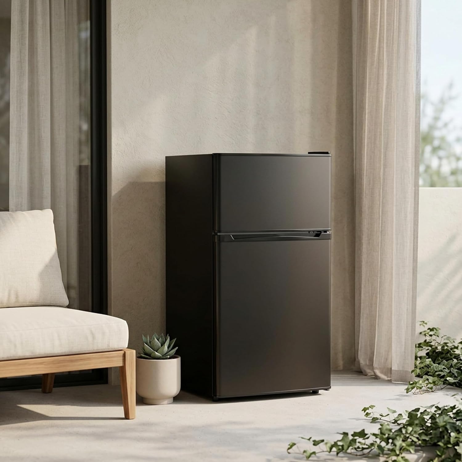 3.2 Cu.Ft Mini Fridge with Freezer, 2 Door Small Refrigerator with Adjustable Thermostat Energy-efficient Low Noise, Compact Fridge for Bedroom, Office, Dorm, Black