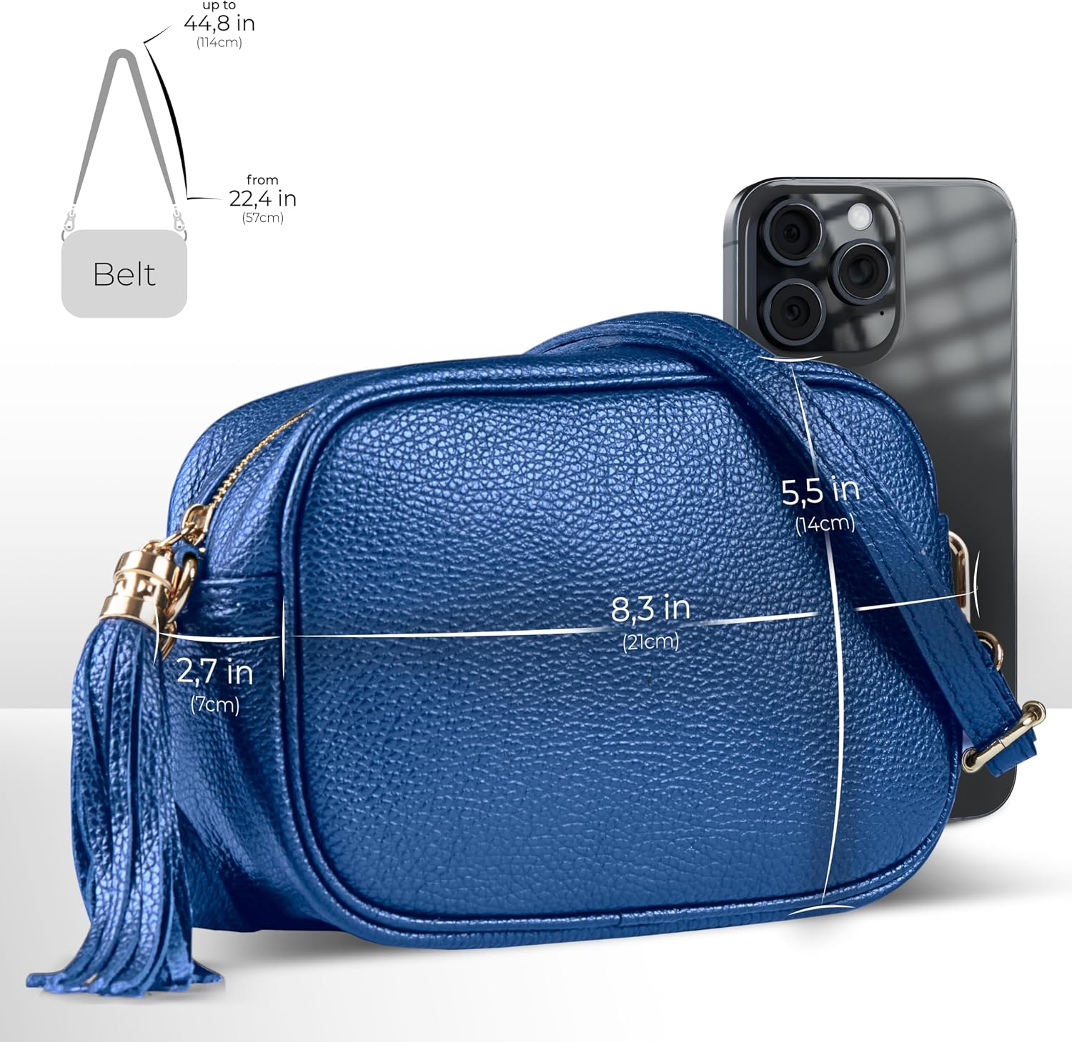 Italian Calf Leather Crossbody Bag for Women with Tassel Zipper | Small Camera Purse Shoulder Handbag Pocketbook