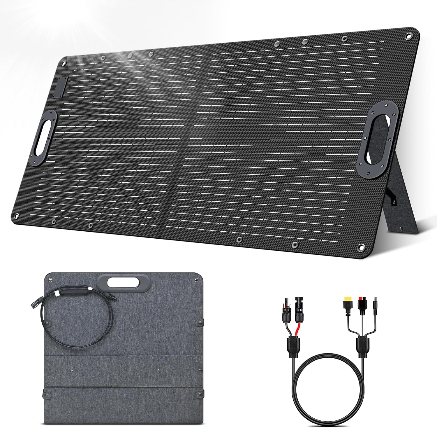 100W Portable Solar Panel, ETFE Foldable Solar Panel Charger with Adjustable Kickstand,23.7% High Efficiency,IP65 Waterproof, for Power Station Outdoor Camping RV Emergency Power Supply