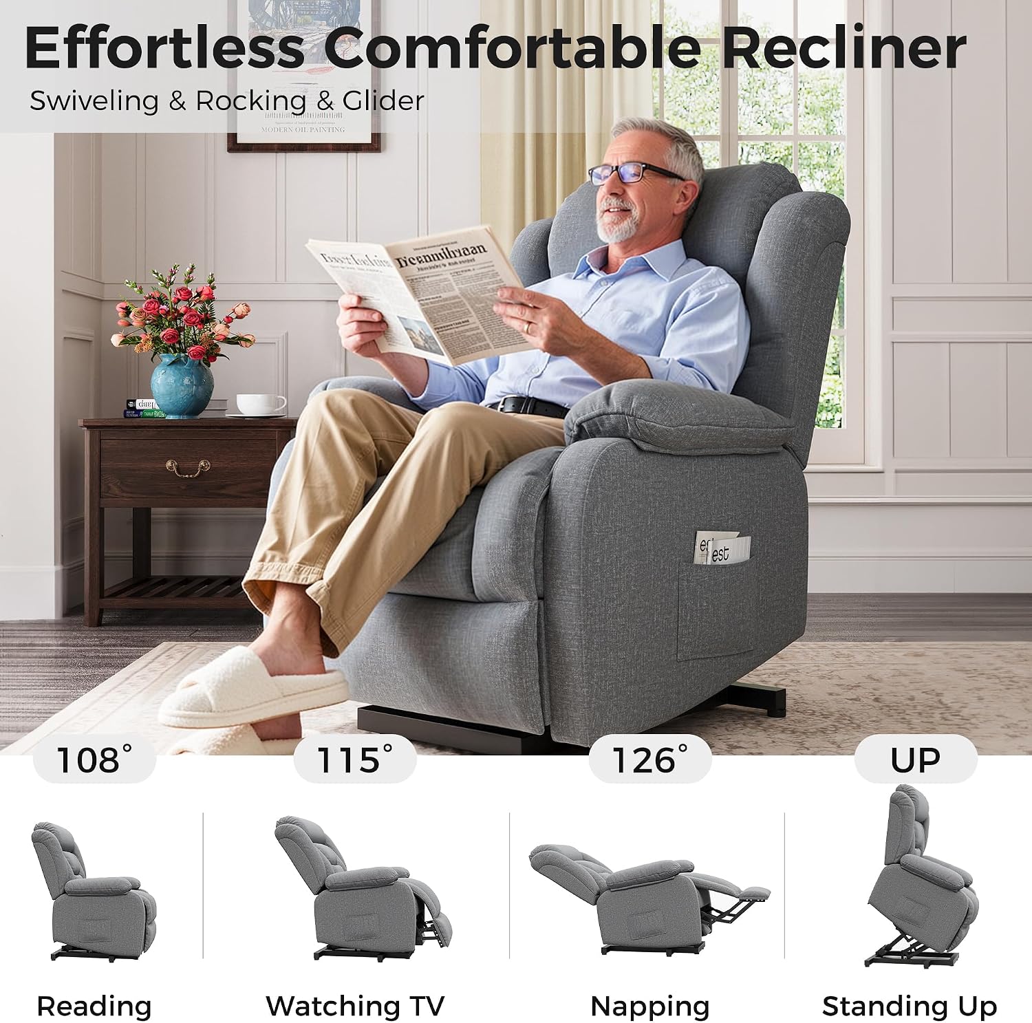 Amopatio Power Lift Recliner Chairs for Elderly Upgraded Living Room Reclining Chairs Indoor Lounge Chairs Single Sofa with Side Pockets and Remote Control for Bedroom