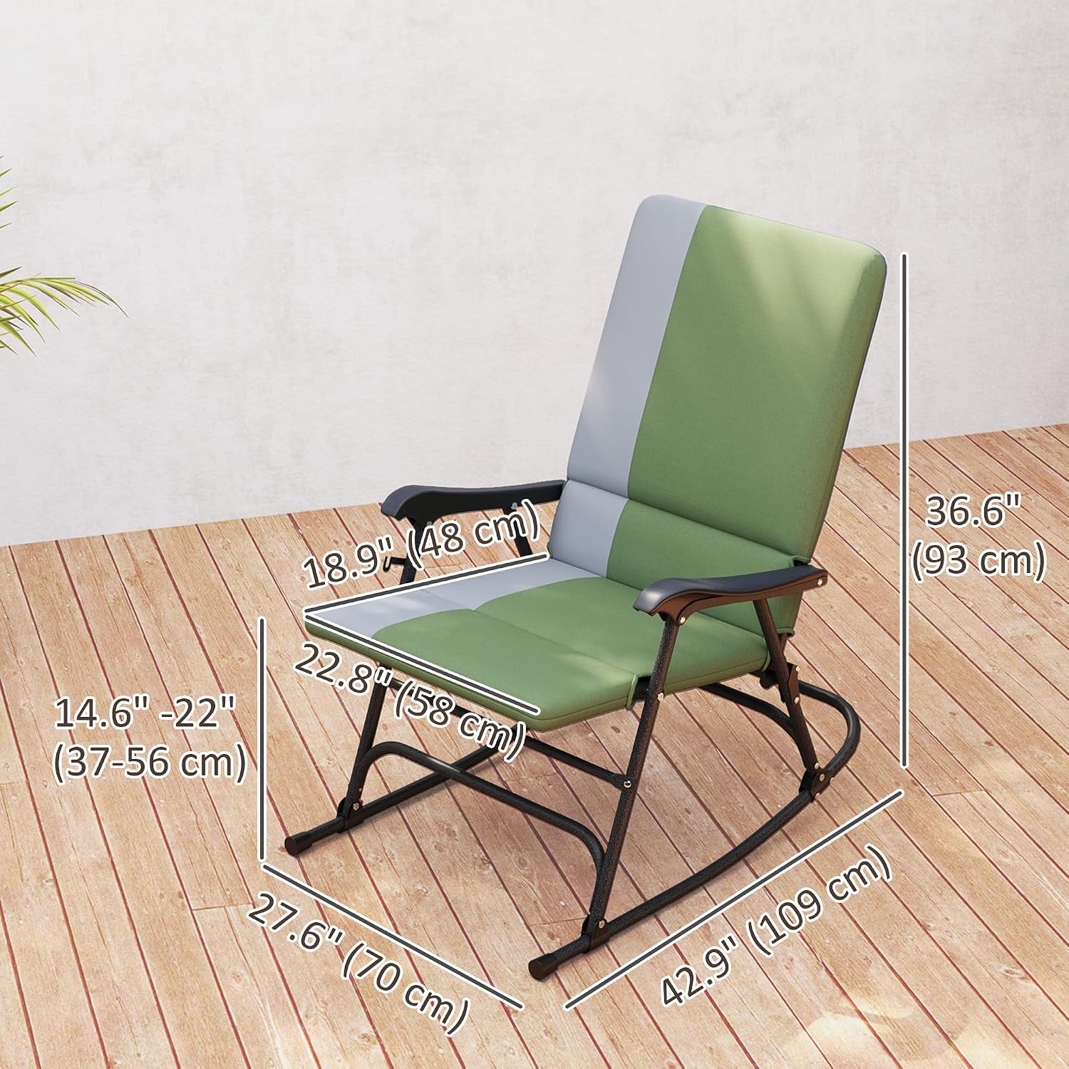 Outsunny Folding Outdoor Rocking Chairs Set of 2, Oversized Outdoor Rocking Camping Chair with 400 lbs. Capacity, Wide Seat, Padded High Back for Patio, Porch, Garden, Dark Green