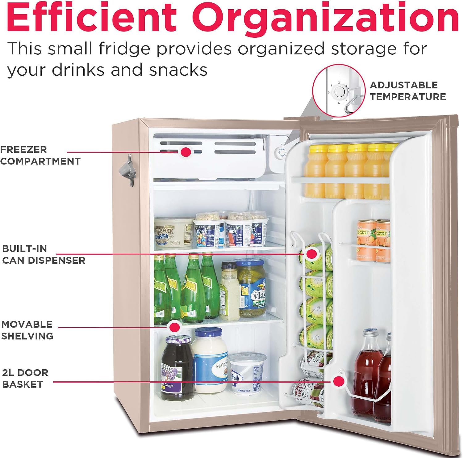 Frigidaire Retro Compact Fridge with Chiller, 3.2 cu ft Countertop Fridge with Built-In Bottle Opener, Compact Refrigerator for Office, Bedroom, Dorm Room or Cabin - 16.5' D x 19' W x 31' H (Coral)