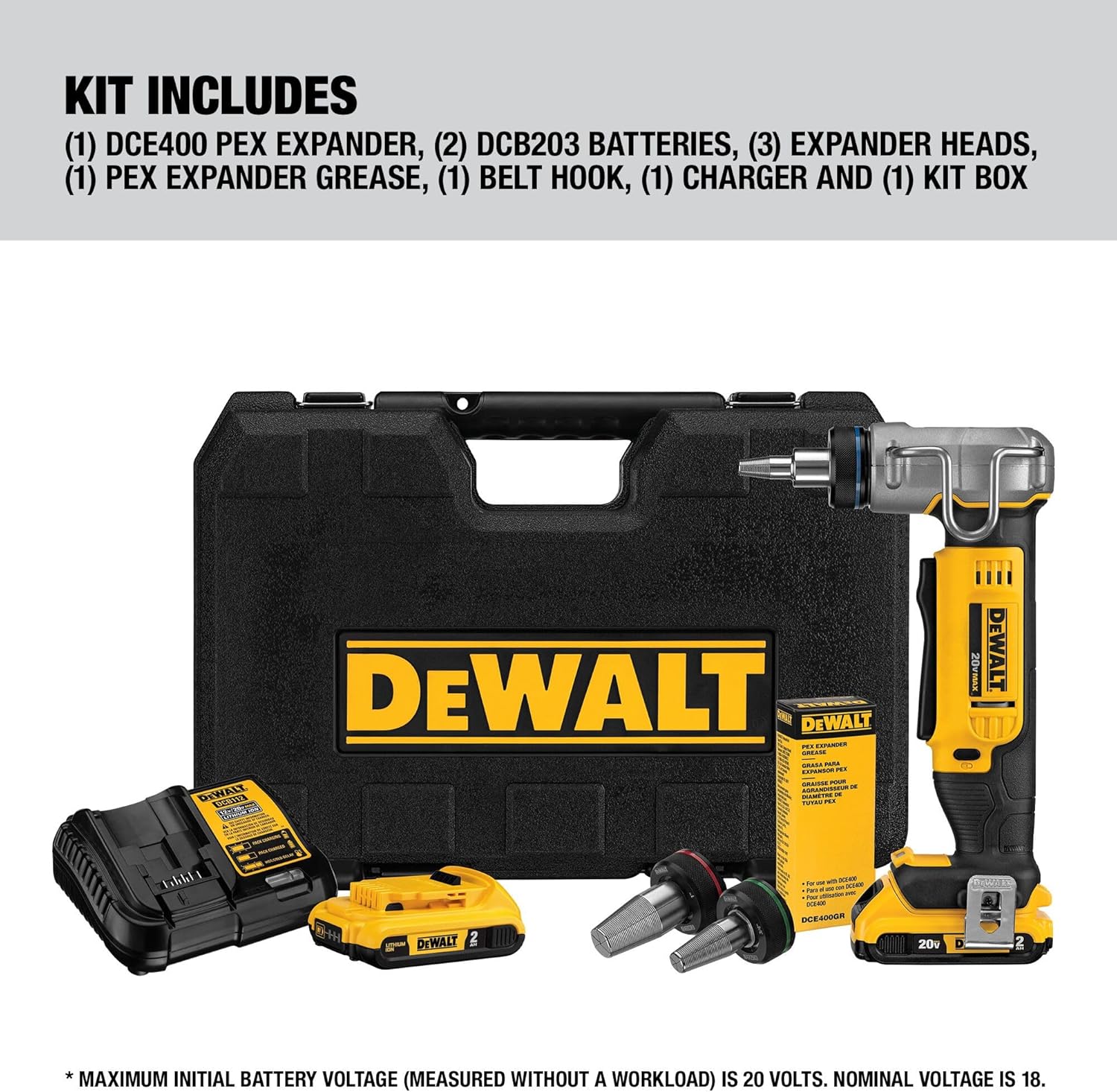 DEWALT 20V MAX* PEX Expander Tool Kit, 1-Inch (DCE400D2)