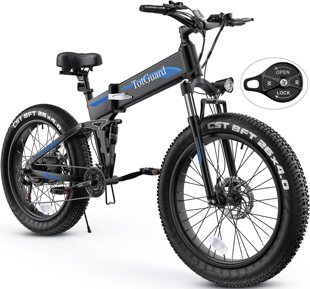 TotGuard Electric Bike,26' x4.0 Fat Tire Electric Bike with 500W Motor,48V 10.4Ah Removable Battery, 19.8MPH Foldable Mountain Ebike, Dual Shock Absorbers,21 Speed, SGS Certified to UL 2849