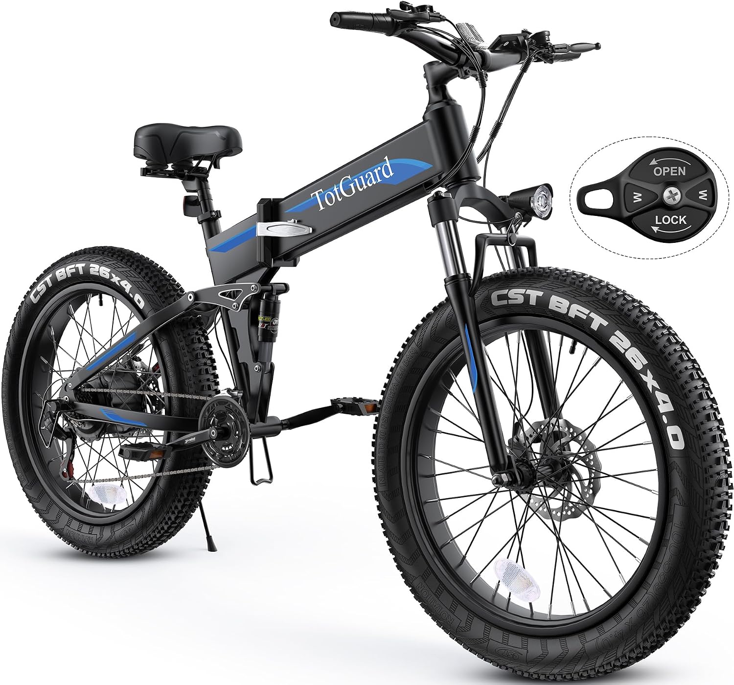 TotGuard Electric Bike,26' x4.0 Fat Tire Electric Bike with 500W Motor,48V 10.4Ah Removable Battery, 19.8MPH Foldable Mountain Ebike, Dual Shock Absorbers,21 Speed, SGS Certified to UL 2849