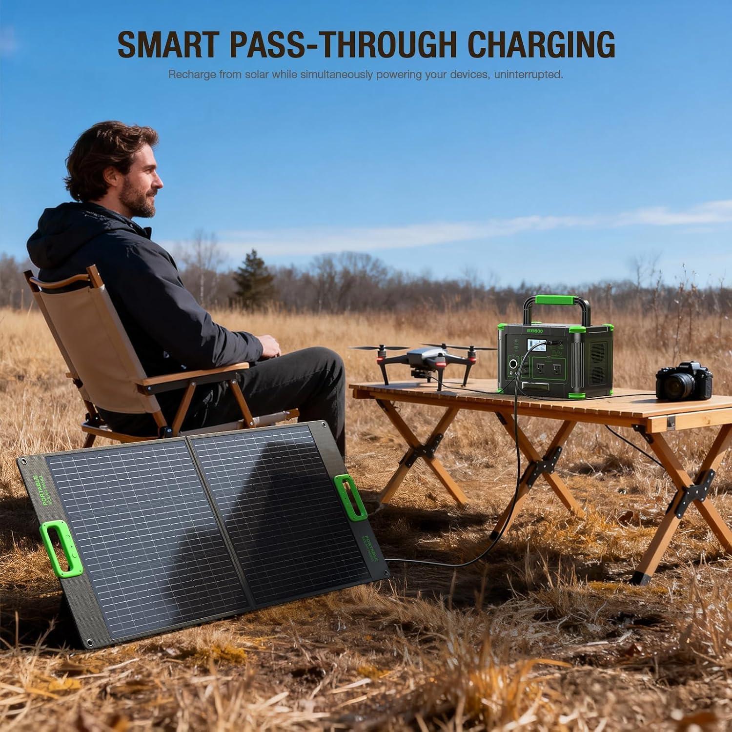 Portable Power Station 500W(Peak 1000W), 519Wh Outdoor Solar Generator with 2 AC(110V) Outlets, 10 Ports Powerhouse with USB-C PD Fast Charging for Travel, RV Camping, Off-Grid Living, Emergency