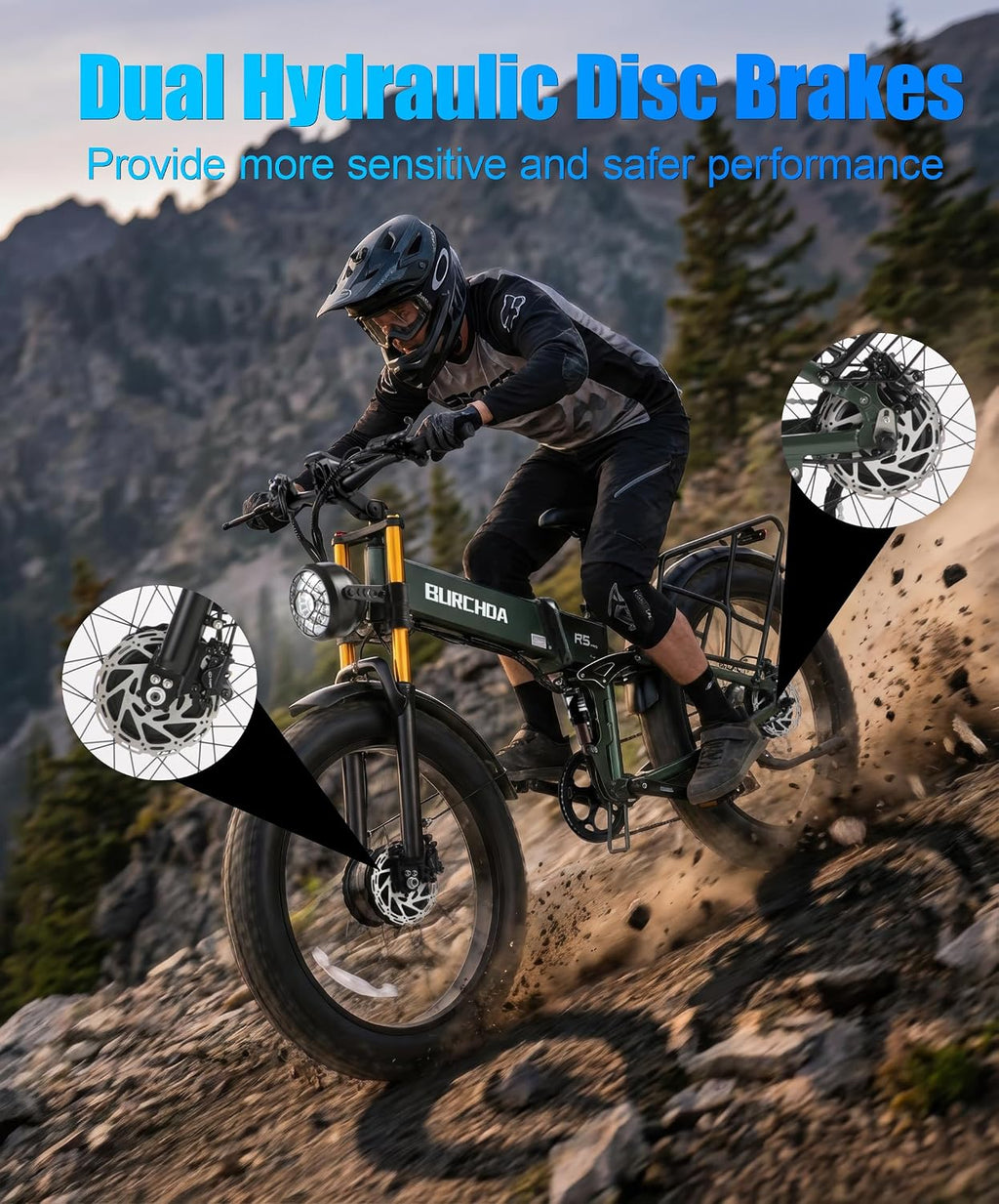 DAMSON Electric Bike for Adults Dual Motor AWD 5000W/3000W/1500W Peak 40MPH/30MPH Dirt Ebike, 52V/48V Max-Output Up to 65/80/120/160 Miles Long Range, 26' Full Suspension Fat Tire Mountains Bicycle