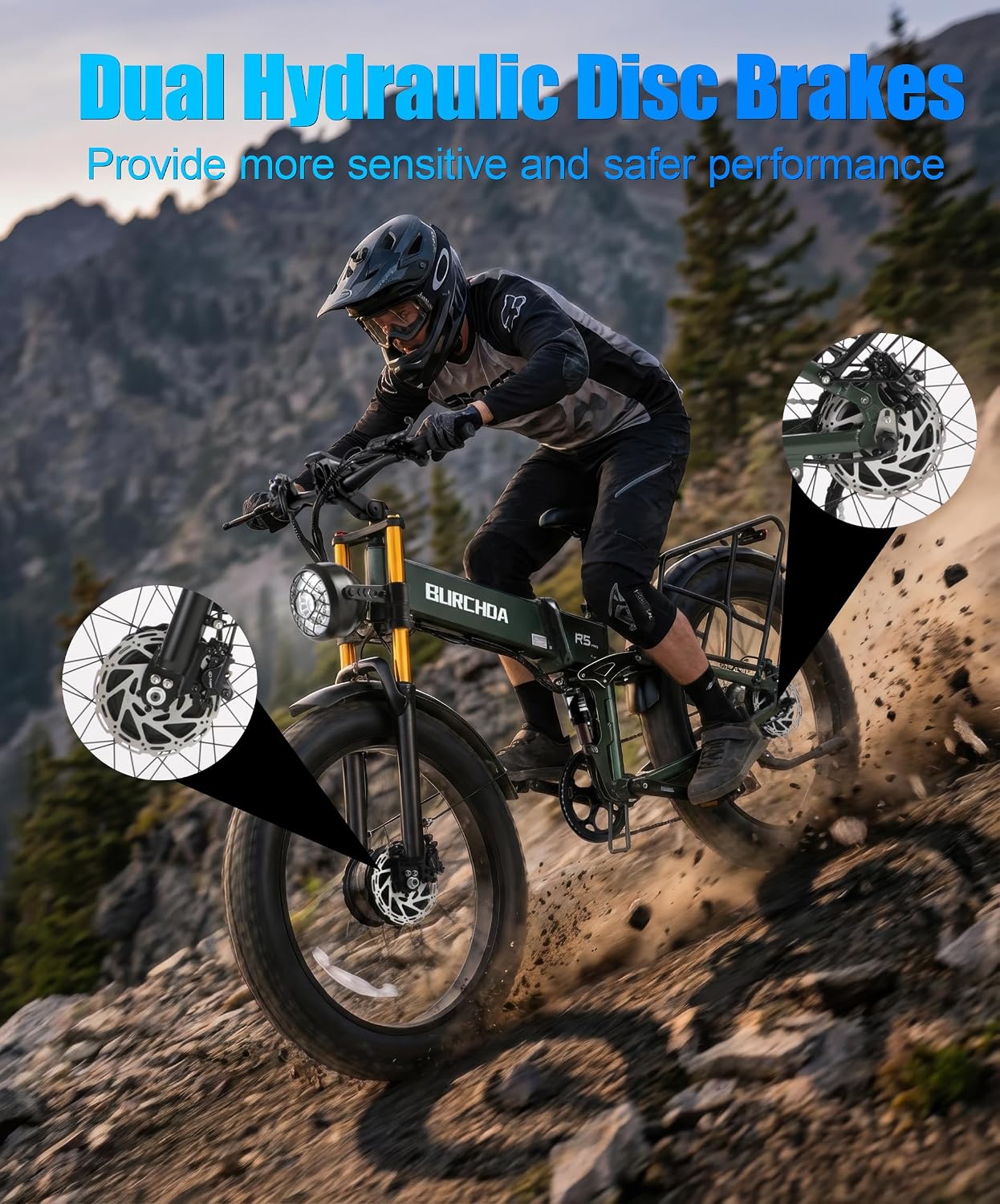 DAMSON Electric Bike for Adults Dual Motor AWD 5000W/3000W/1500W Peak 40MPH/30MPH Dirt Ebike, 52V/48V Max-Output Up to 65/80/120/160 Miles Long Range, 26' Full Suspension Fat Tire Mountains Bicycle