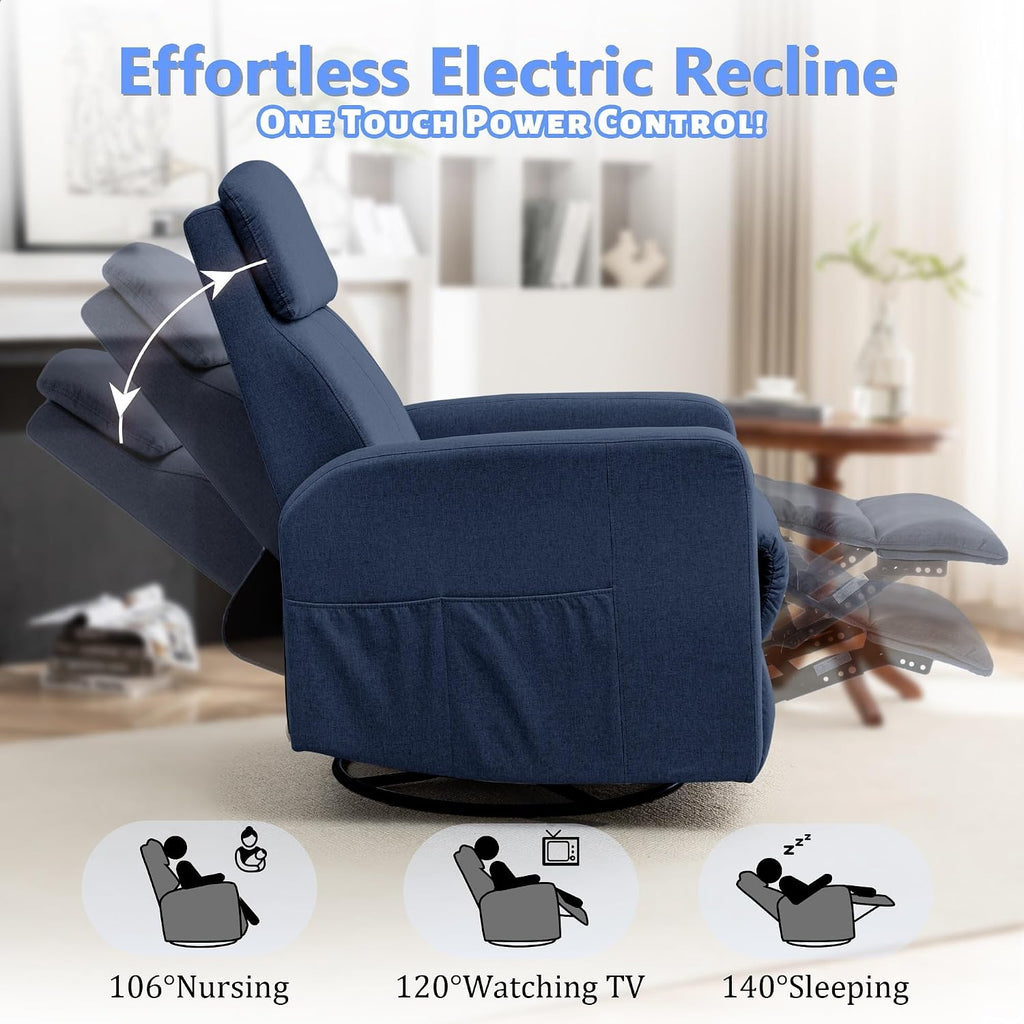 Korser Power Swivel Recliner Chairs for Adults, Electric Glider Rocking Chair Nursery, Glider Recliner Nursery Chair with Classified Side Pocket, Nursery Rocking Chairs with USB and Type-C Ports