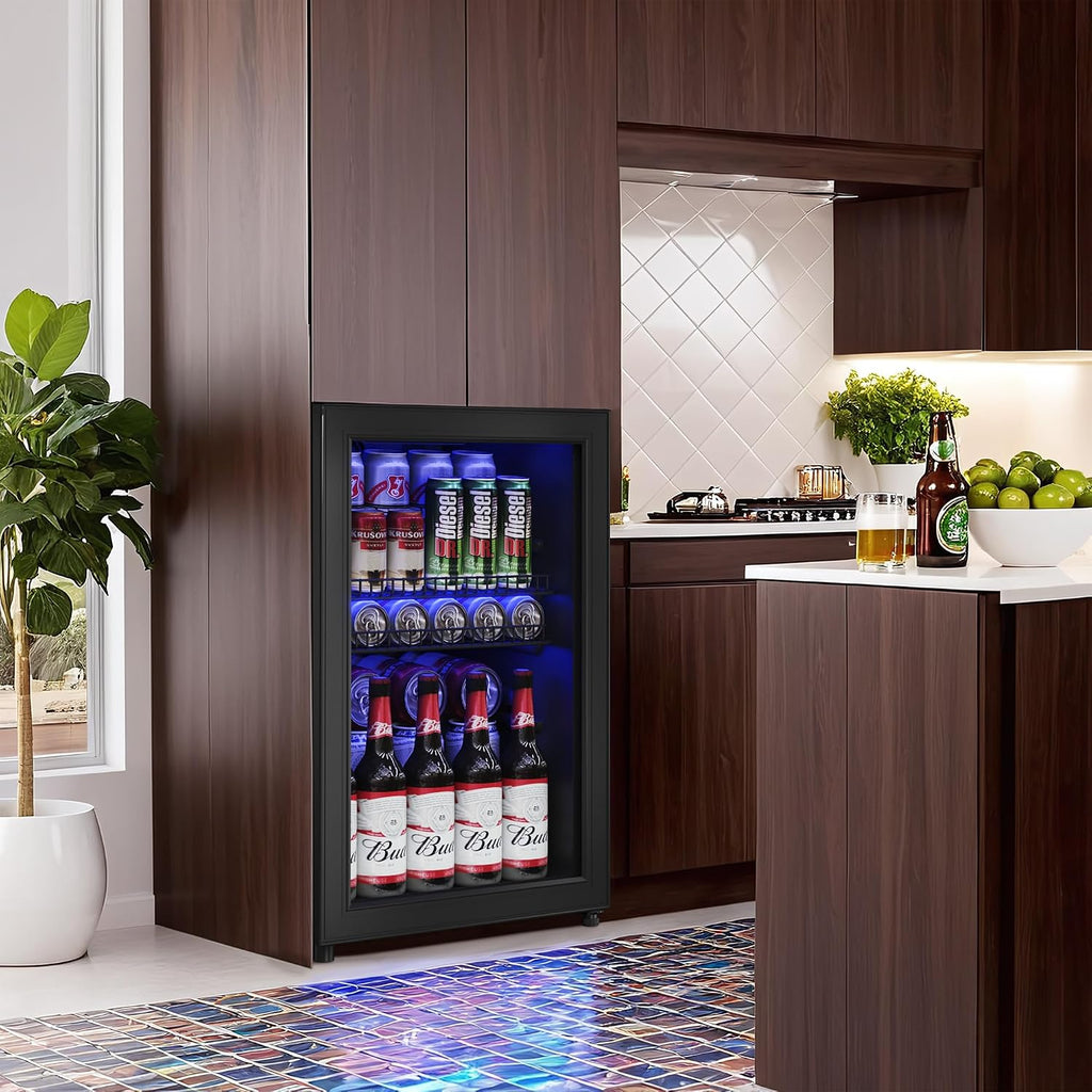 Tehanld 2.5 Cu.Ft Wine Fridge, Beverage Fridge With Glass Door, Wine Cooler Refrigerator, Beverage Drink Beer Cooler, Adjustable Shelves & Digital Temperature Display, 22 Bottle 95 Can