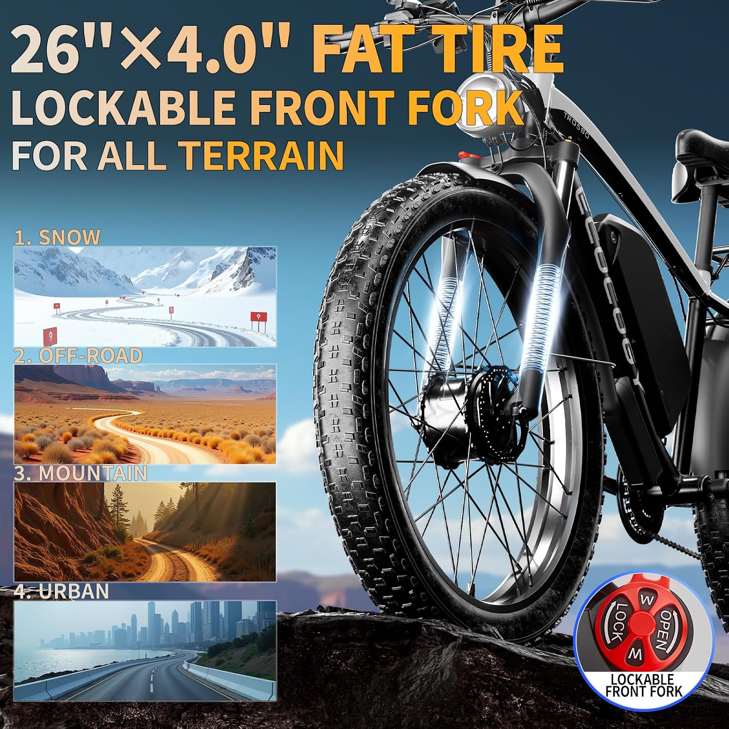 Dual Motor Electric Bikes for Adults, 6000W Peak Ebike, 52V 32Ah, Max 40-45 M P H &100 Miles E-Bike, Hydraulic Disc Brake, 26' Fat Tire Off Road Snow Mountain E-Bikes, 7-Speed Pedal Assist