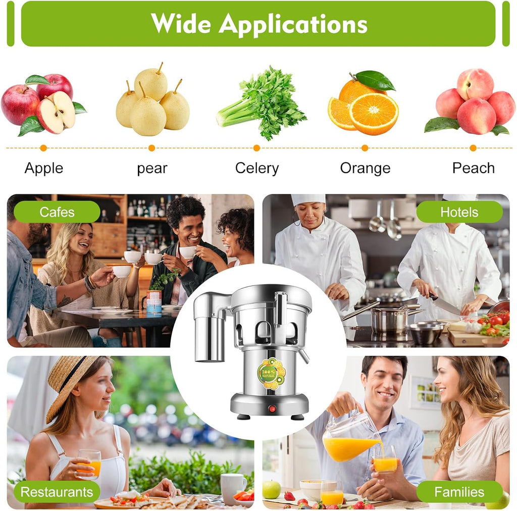 Automatic Pulp Separation Juicer, Stainless Steel Juice Extractor with 2800 RPM, 370W Electric Juicer with Deep Feed Chute and Low Noise Design for Family & Restaurant