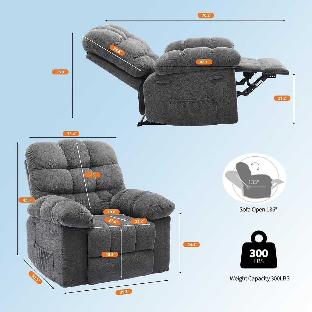 Garvee Manual Recliner Chair,Ergonomic Overstuffed Breathable Fabric Reclining Chair with Side Pockets,q235 Steel Frame Lazy Boy Recliner Single Sofa for Living Room Bedroom