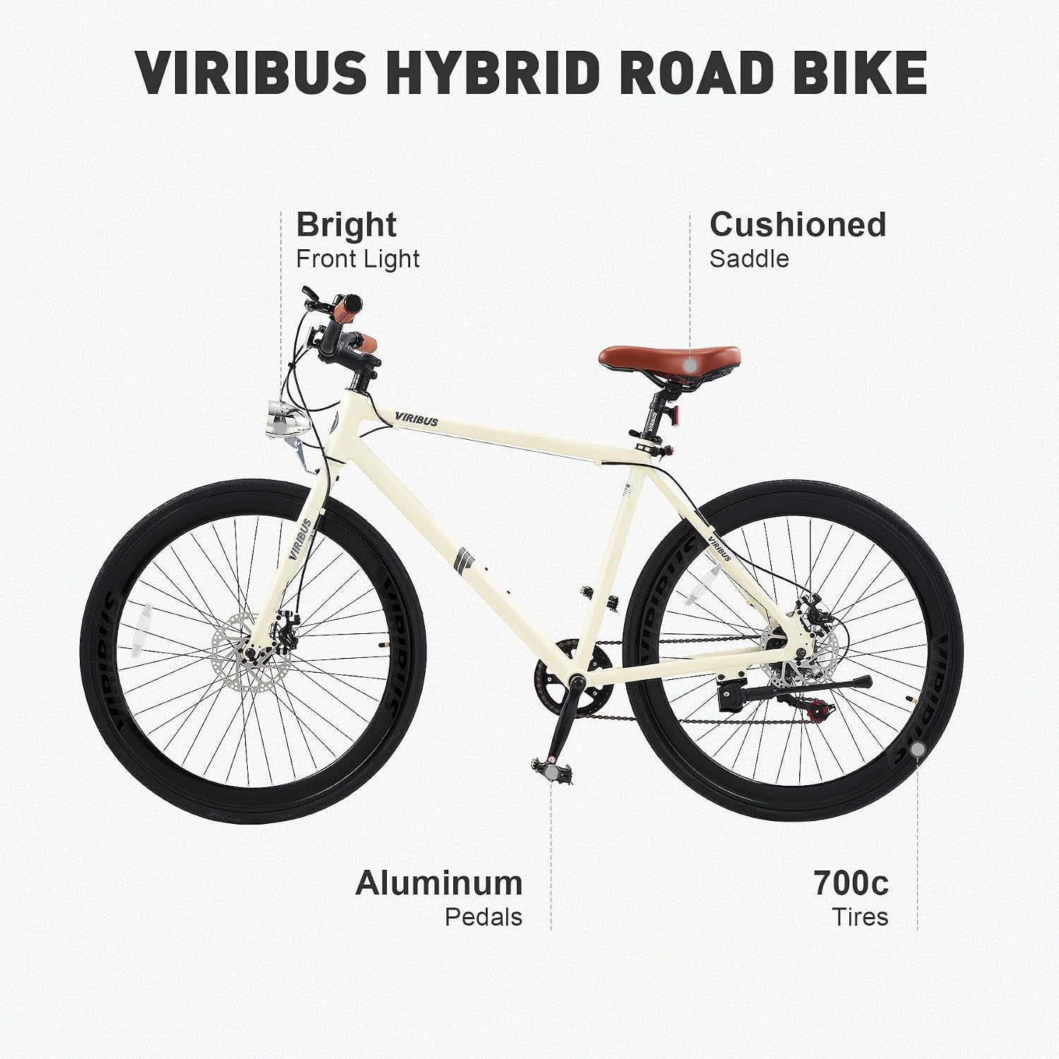 VIRIBUS Hybrid Bikes, 28 inch Mens Hybrid Bicycle 7 Speed with Lightweight Aluminum Frame & Disc Brakes, 700C Retro Vintage Adult Bike for Tall Men & City Commuters 85% Pre-Assembled